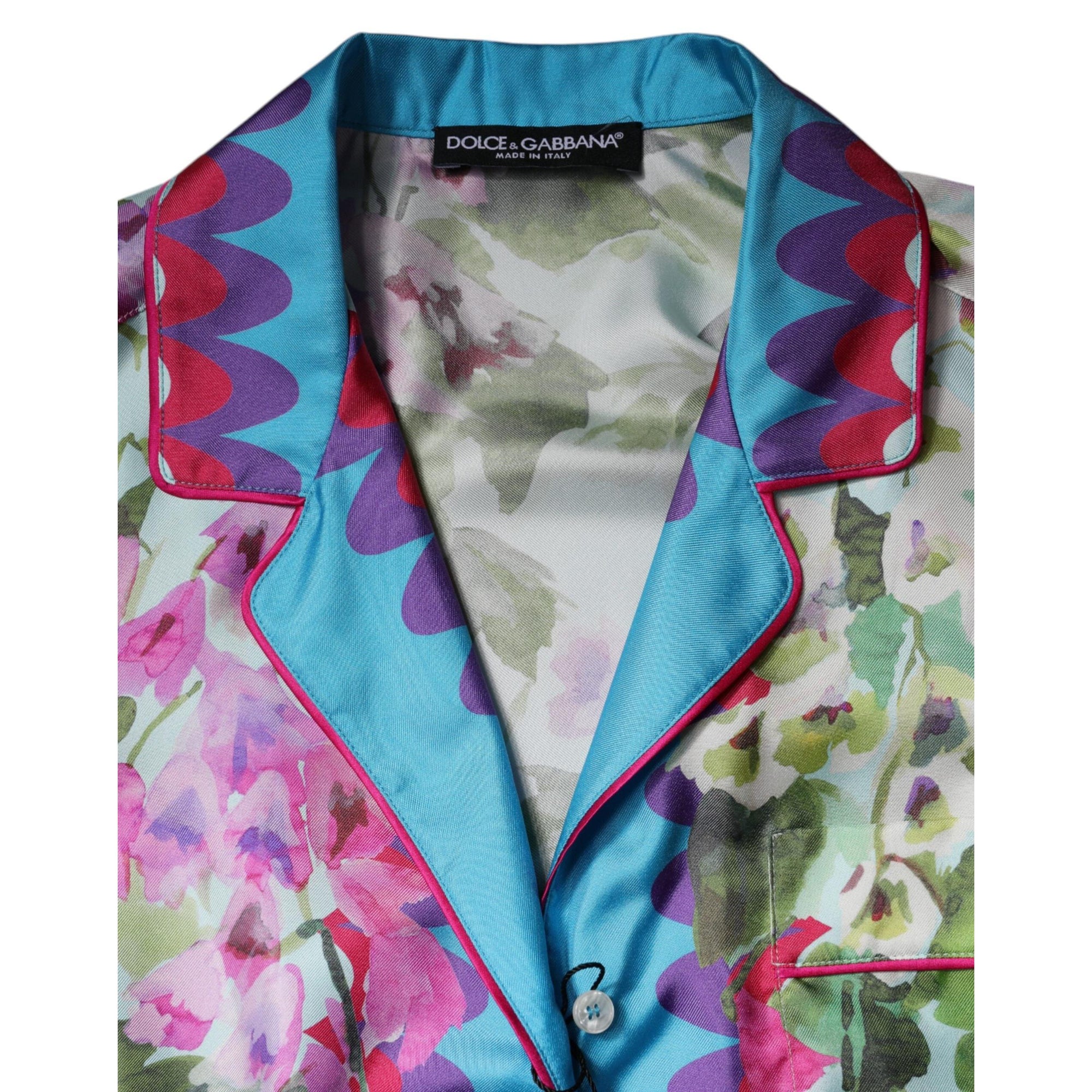 Dolce &amp; Gabbana Multicolor Floral Collared Short Sleeve Top