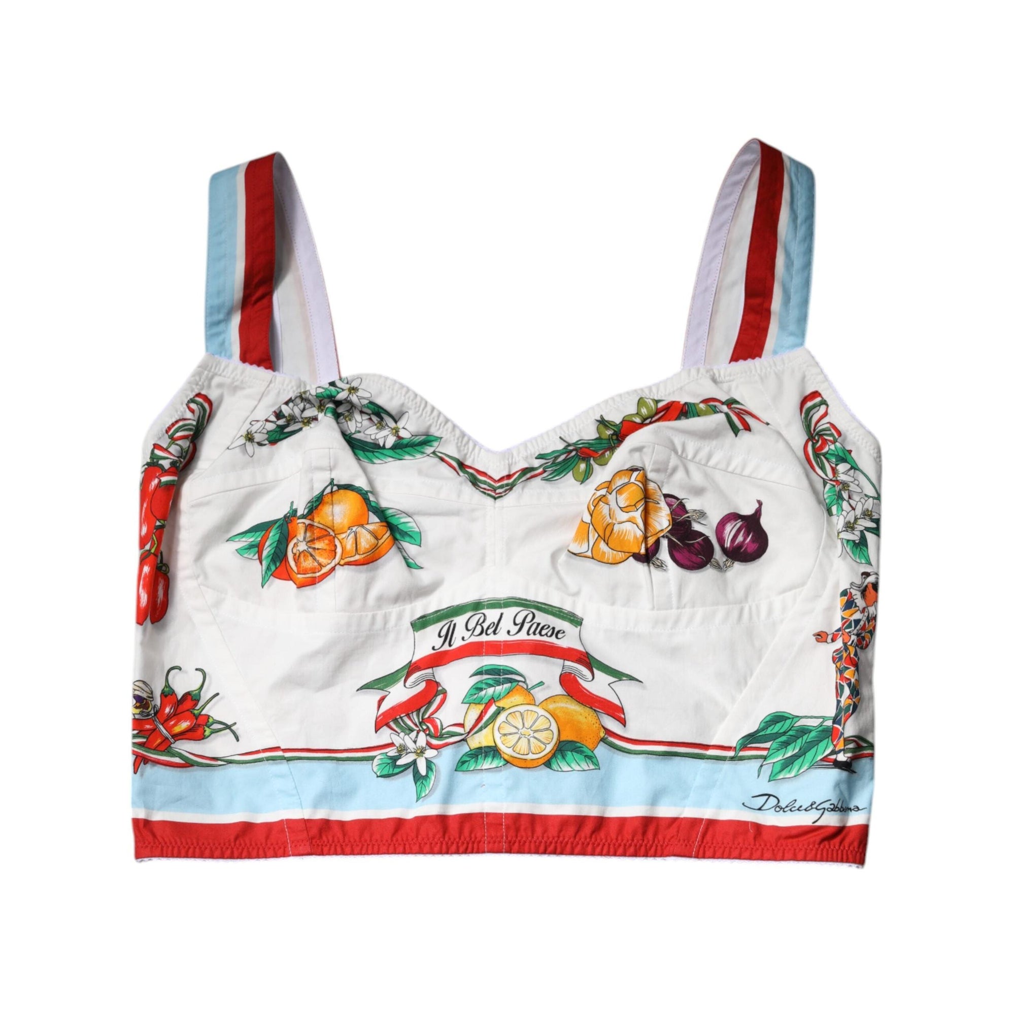 Dolce &amp; Gabbana White Vegetable Print Sweetheart Cropped Top