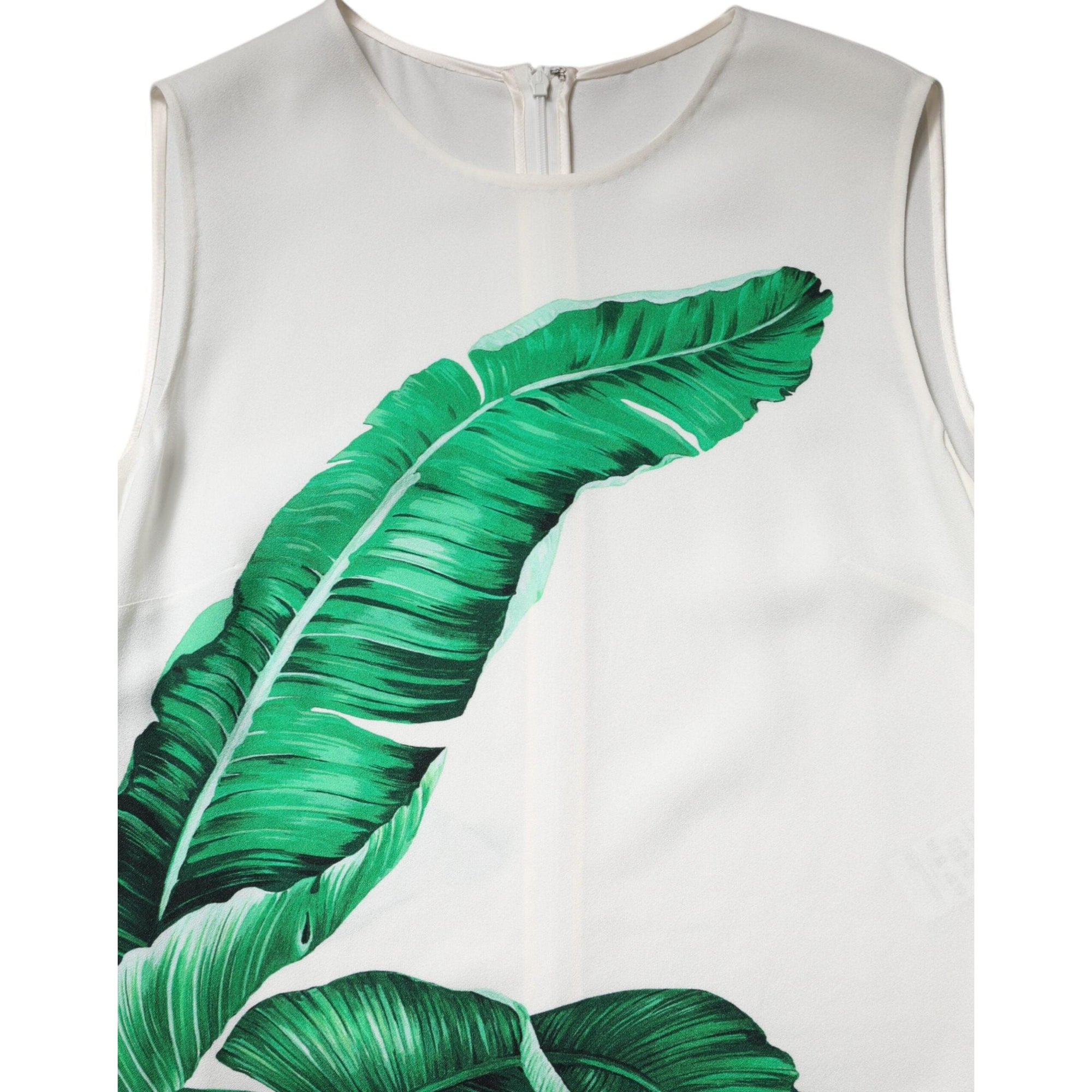 Dolce &amp; Gabbana White Banana Leaf Print Round Neck Tank Top