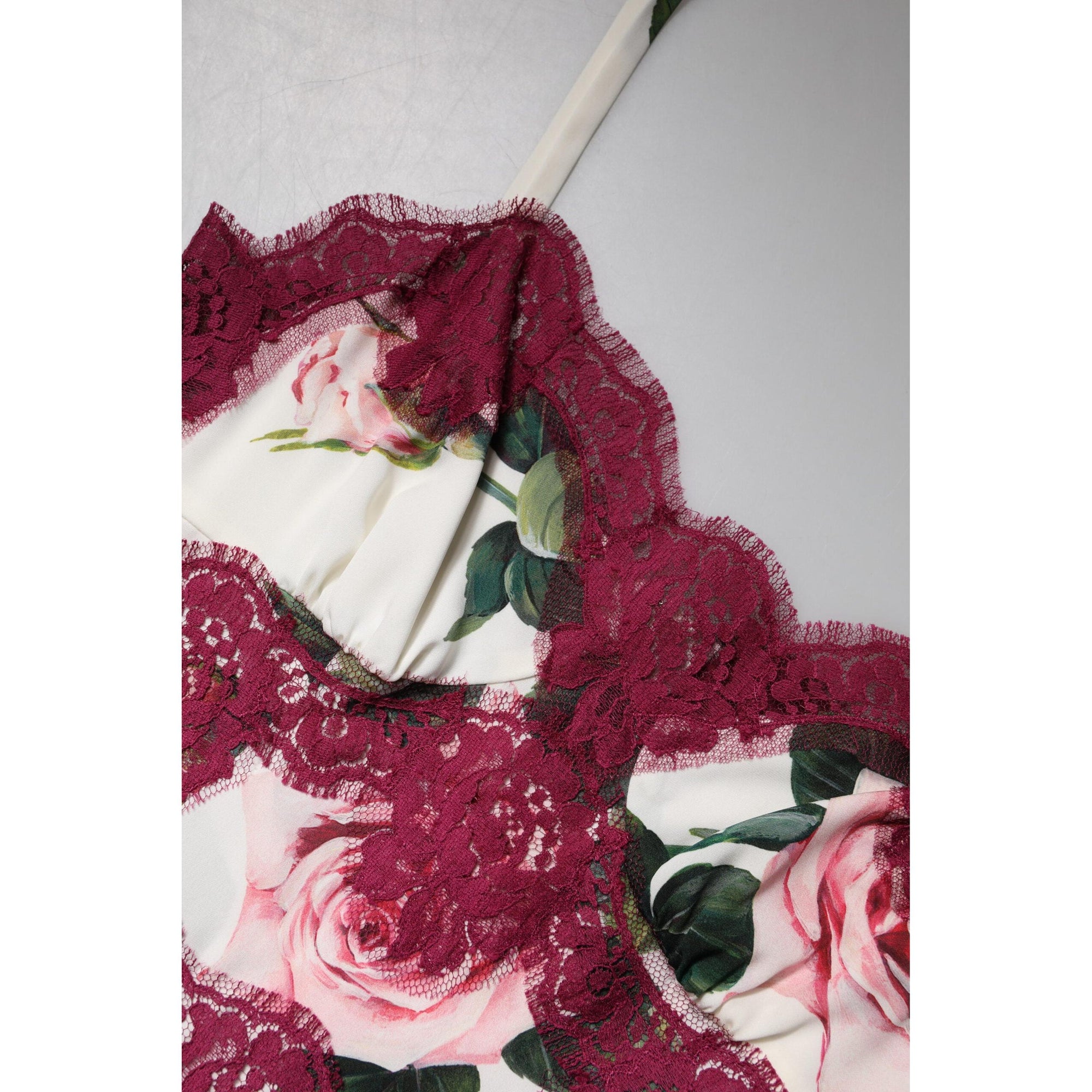 Dolce &amp; Gabbana White Rose Print Satin Lace Tank Top Lingerie