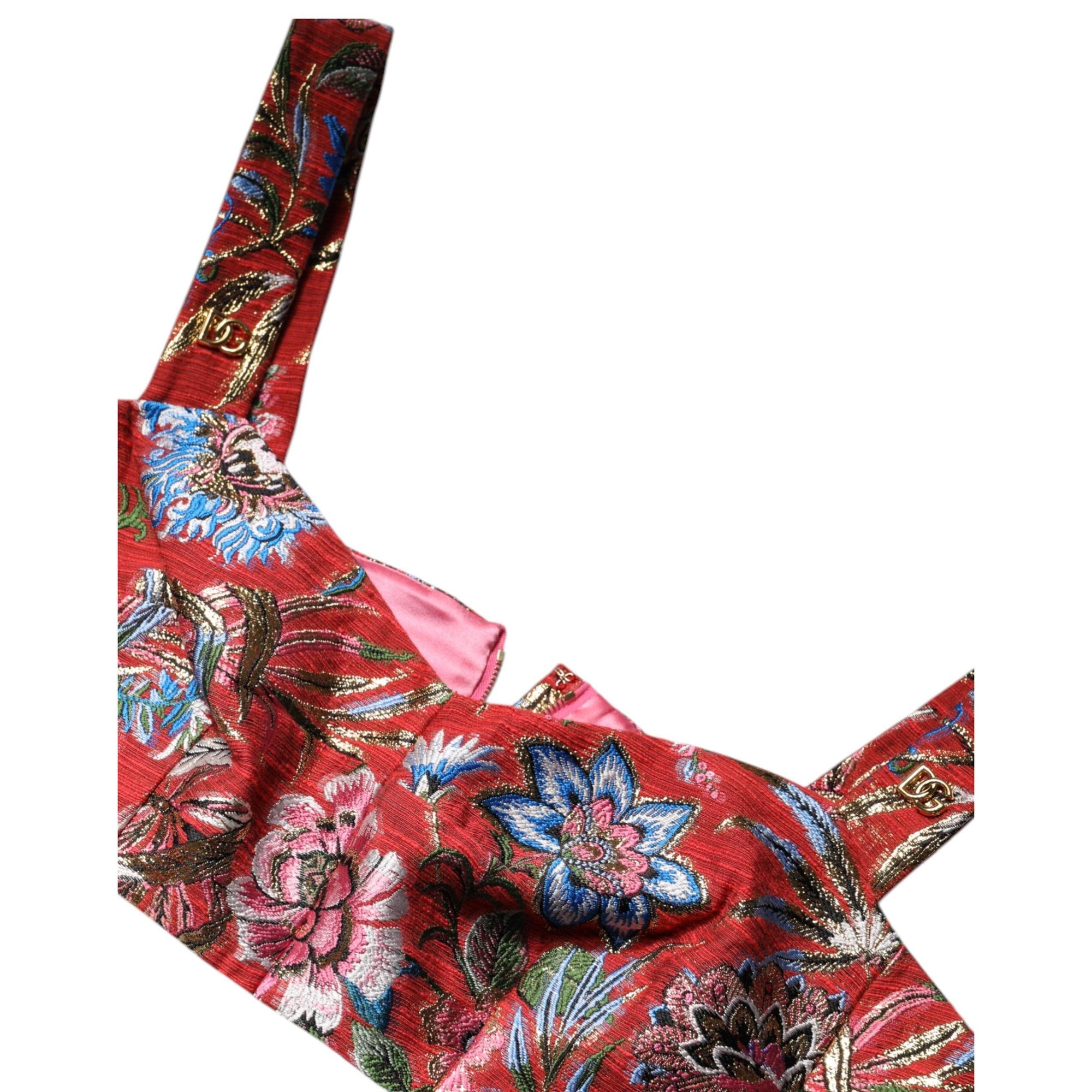 Dolce &amp; Gabbana Red Floral Brocade Cropped Bustier Corset Top