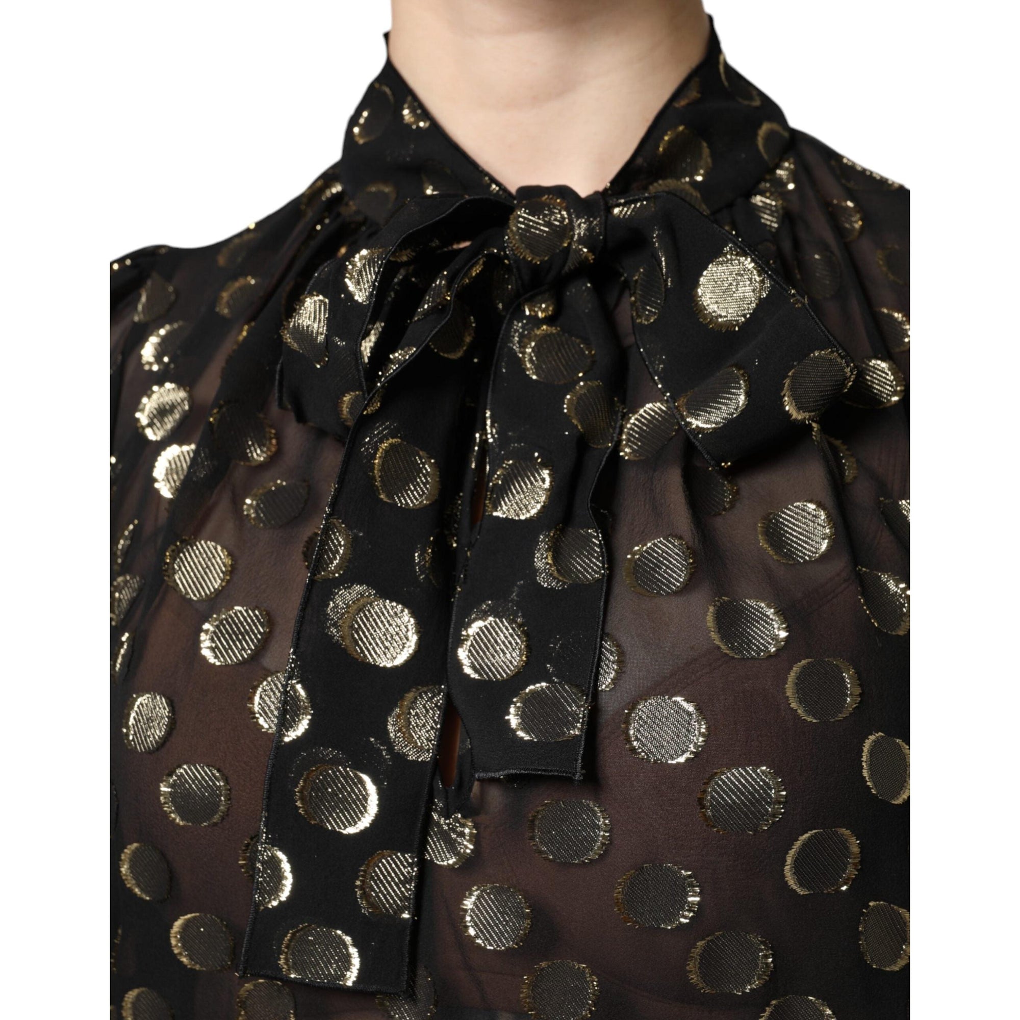 Dolce &amp; Gabbana Black Sheer Tied Neck Polka Dots Blouse Top