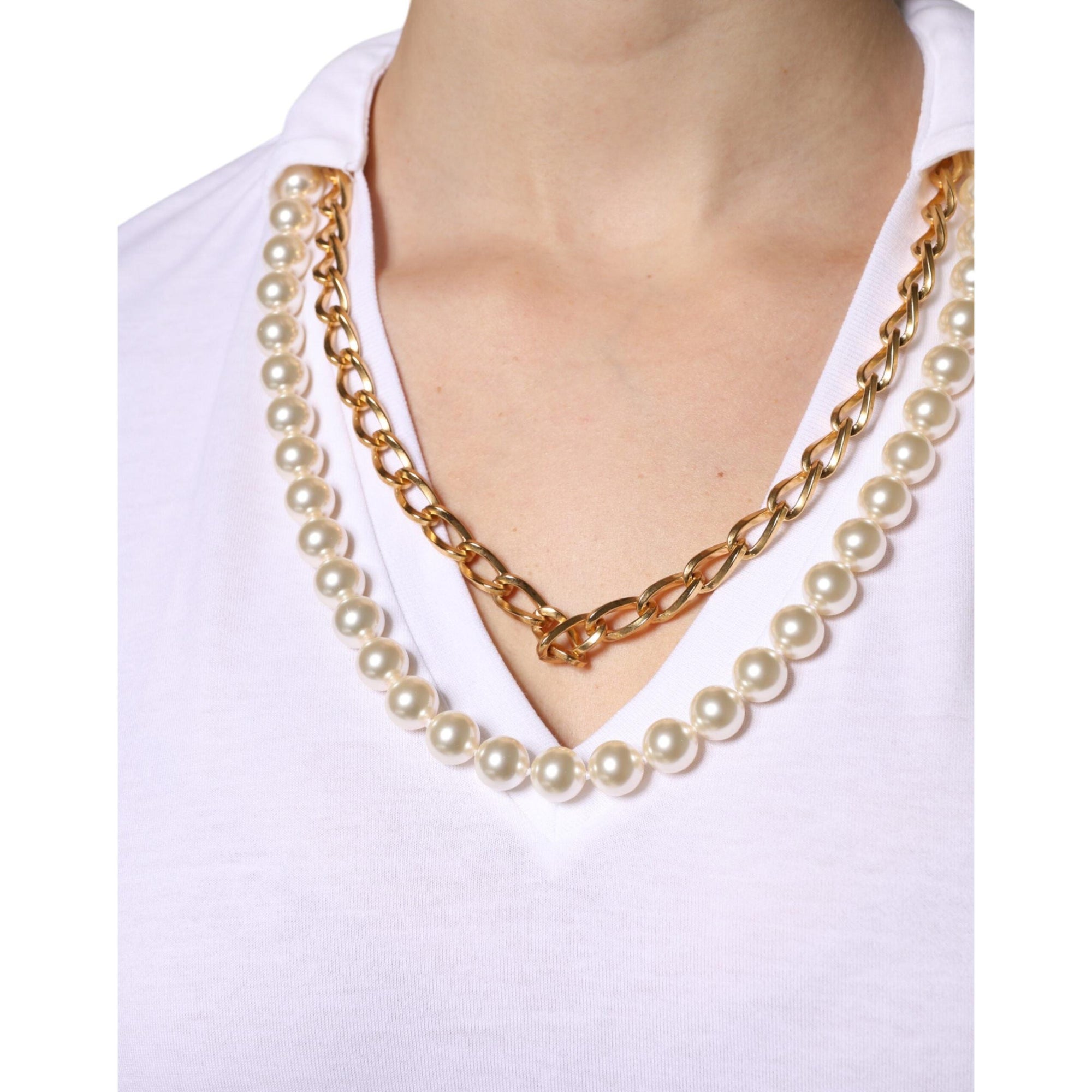 Dolce &amp; Gabbana White Necklace Cotton Short Sleeve T-shirt