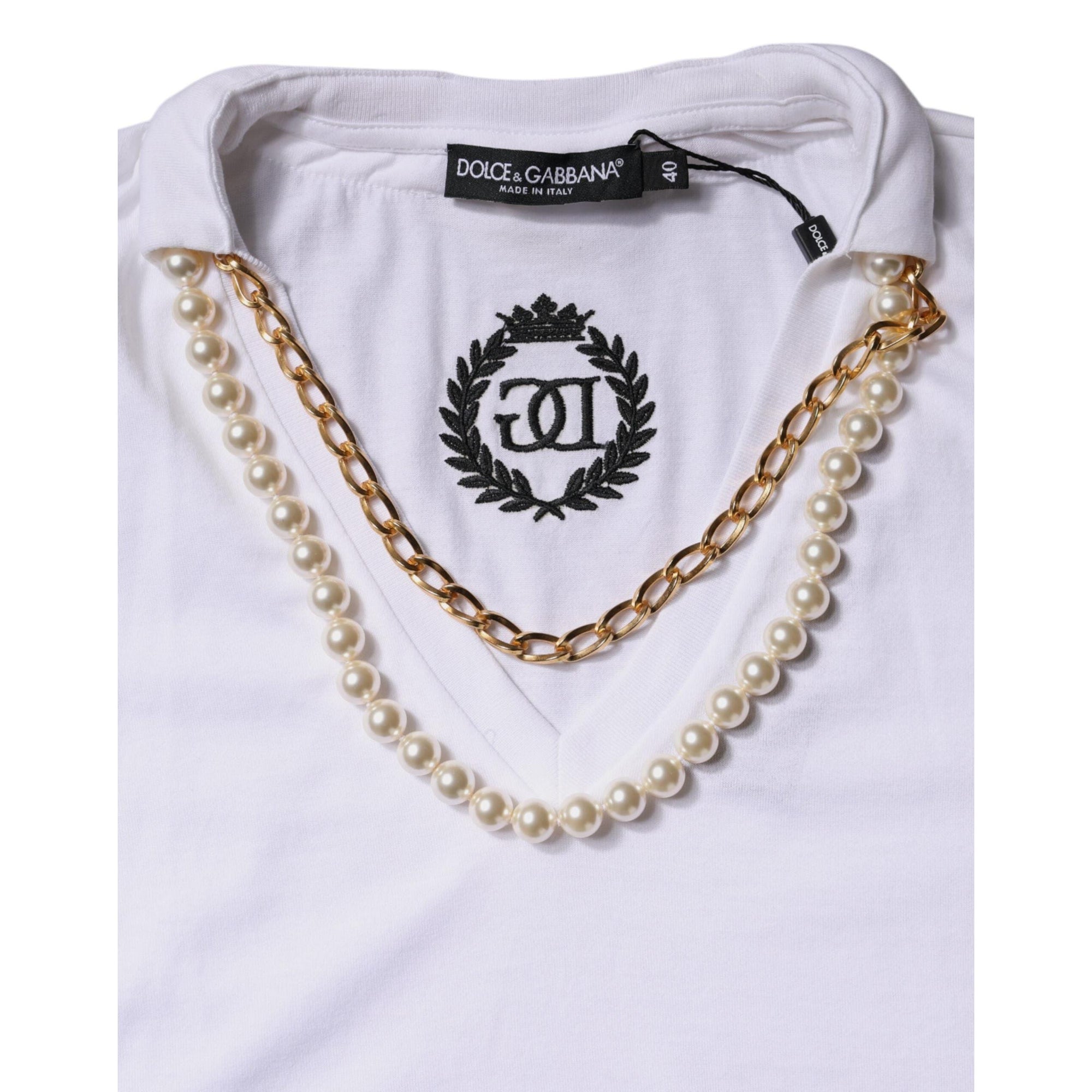 Dolce &amp; Gabbana White Necklace Cotton Short Sleeve T-shirt