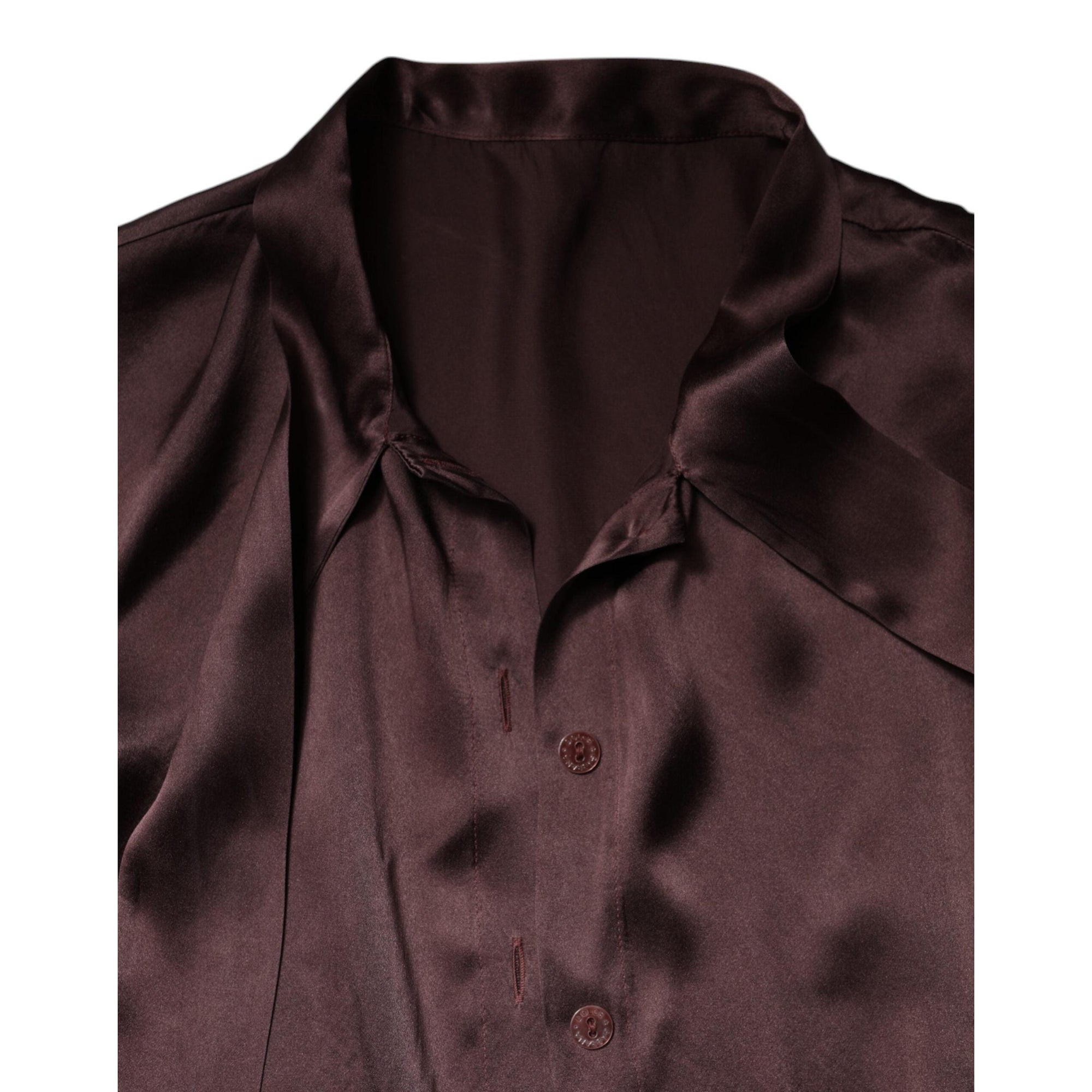 Dolce &amp; Gabbana Brown Ascot Collar Long Sleeve Blouse Top