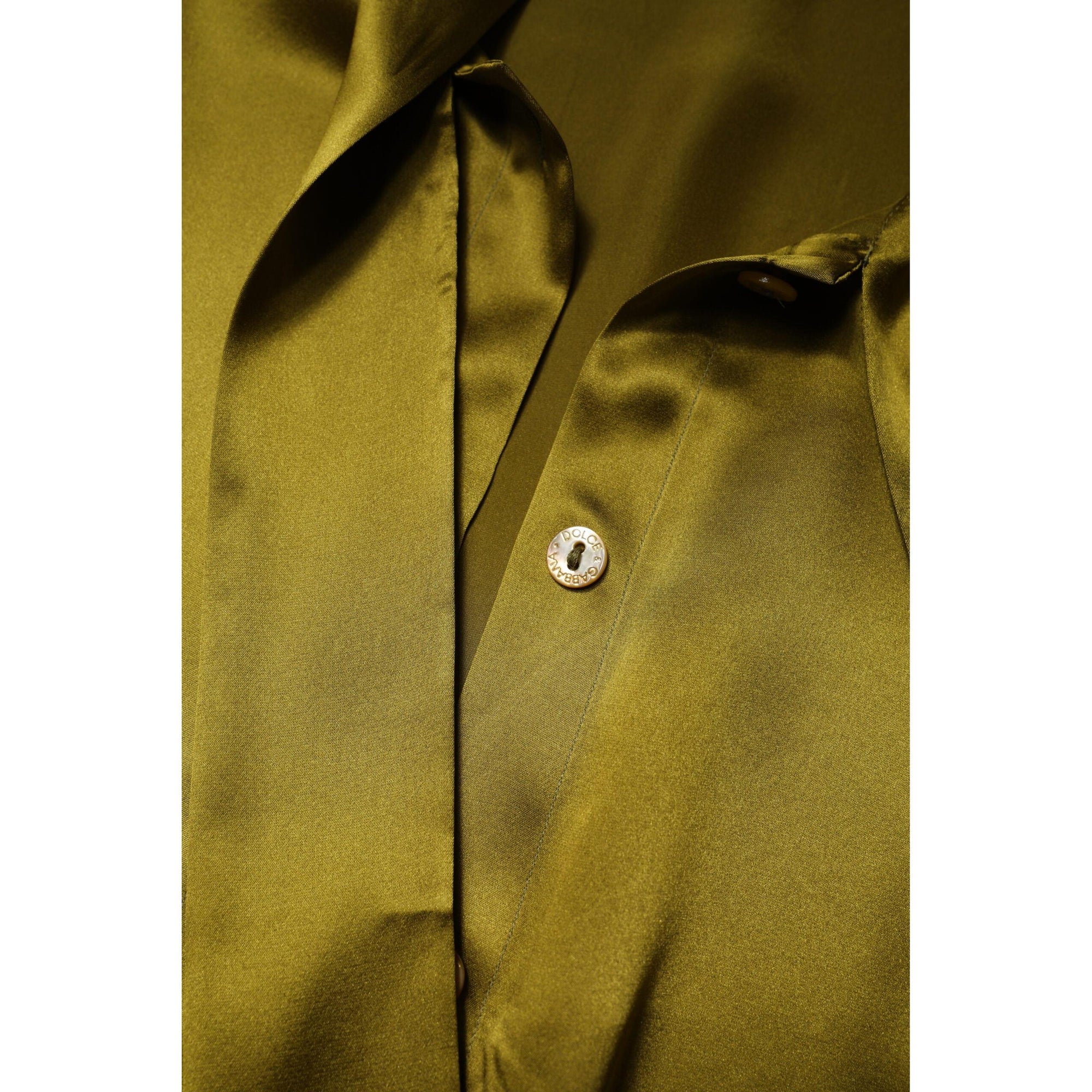 Dolce &amp; Gabbana Olive Green Ascot Collar Long Sleeve Blouse Top