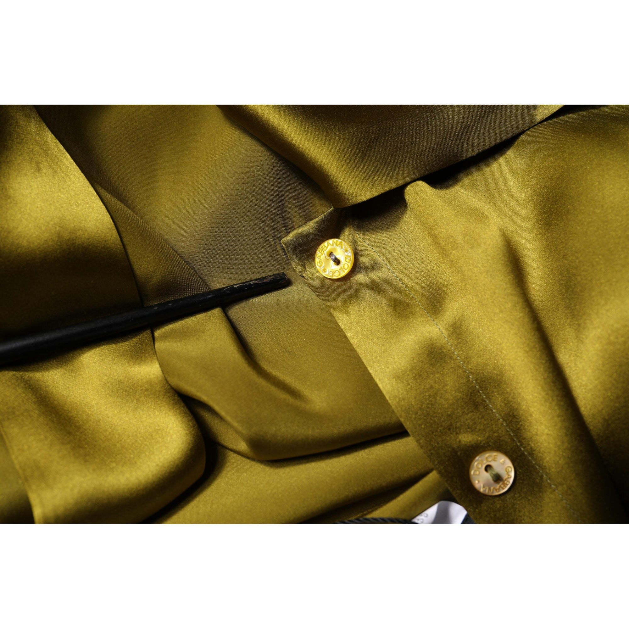Dolce &amp; Gabbana Olive Green Ascot Collar Long Sleeve Blouse Top