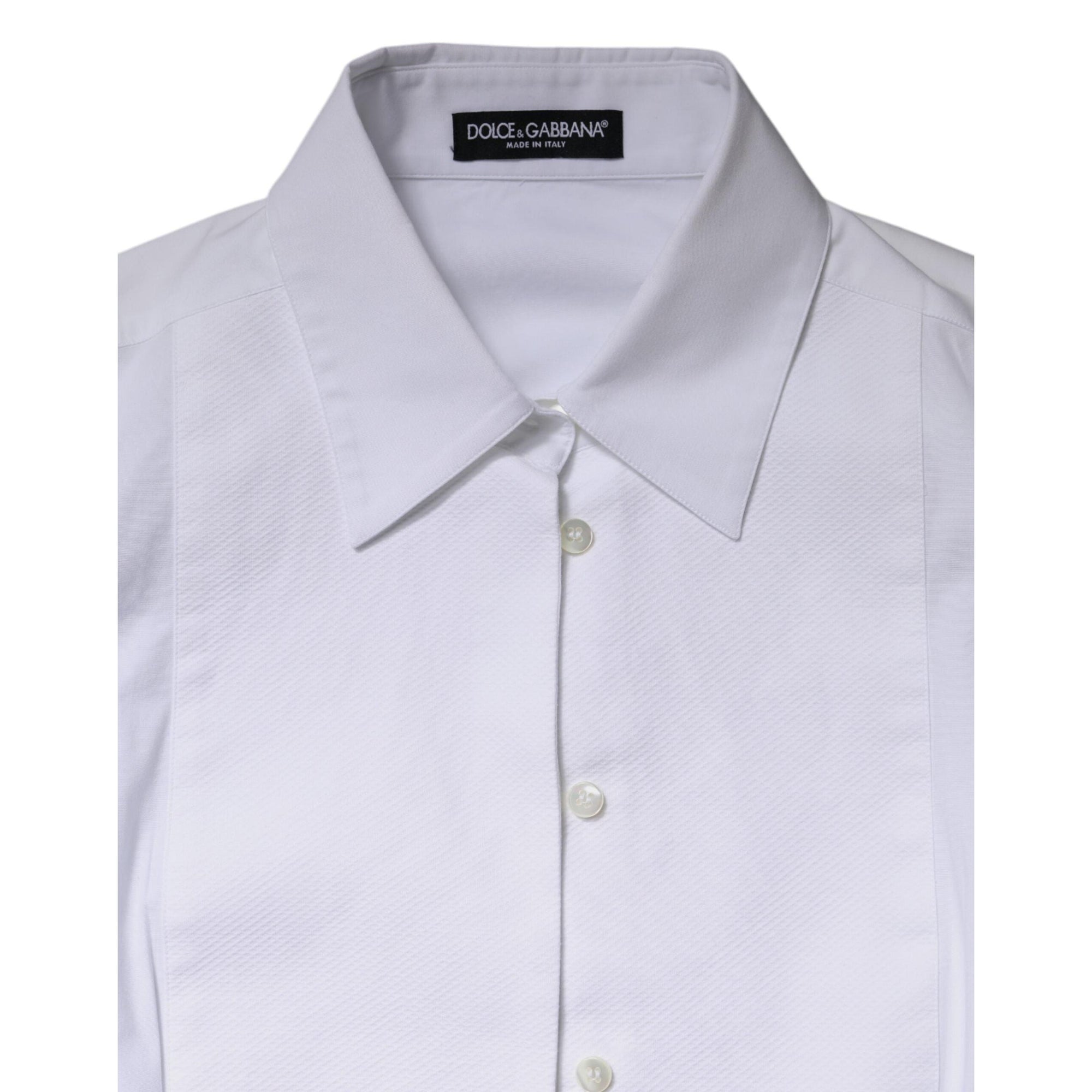 Dolce &amp; Gabbana White Cotton Dress Collared Dress Shirt Top