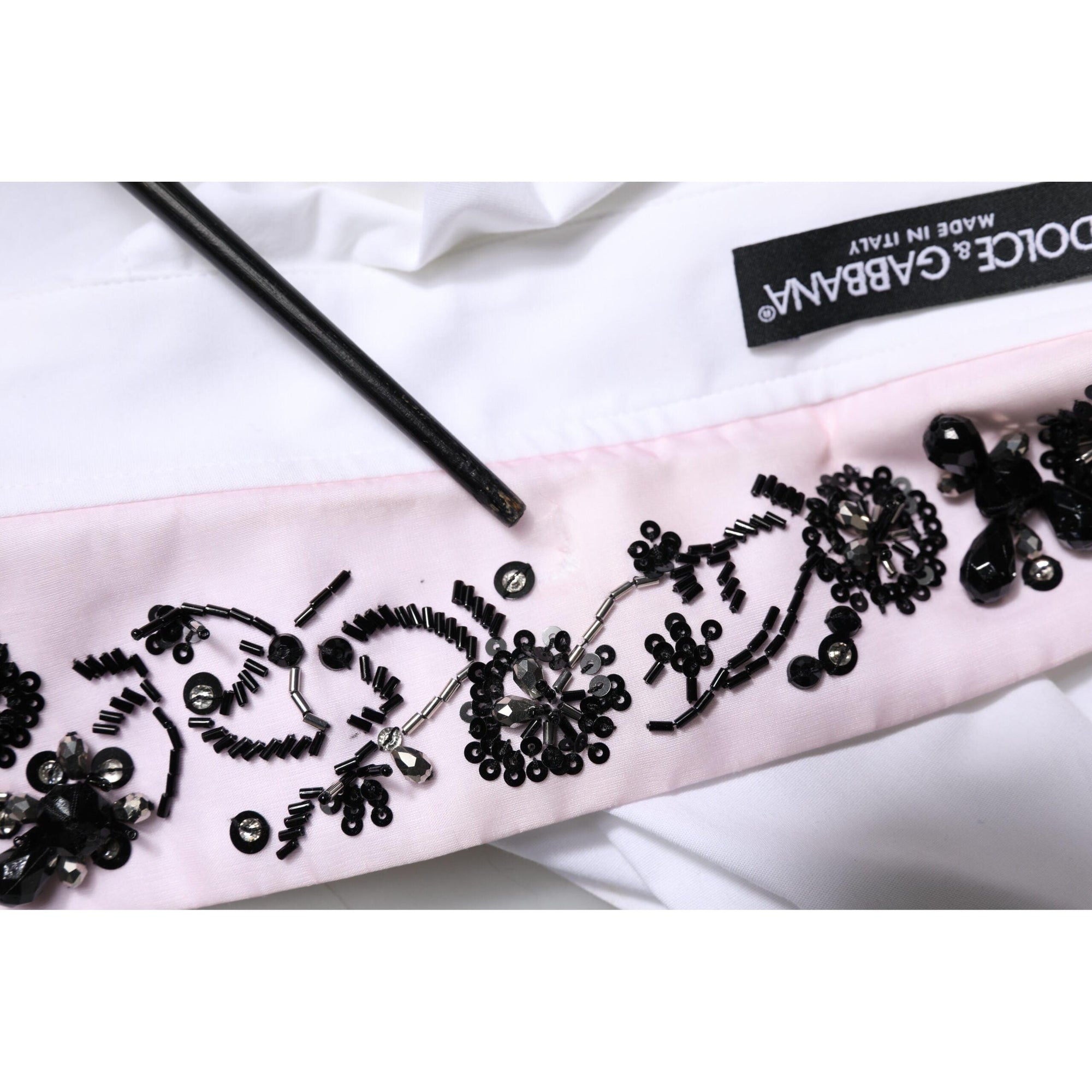 Dolce &amp; Gabbana White Embellished Collared Dress Shirt Top