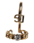 Dolce & Gabbana Gold Tone Engraved Logo Clear Crystals Adjustable Ring
