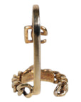 Dolce & Gabbana Gold Tone Engraved Logo Clear Crystals Adjustable Ring