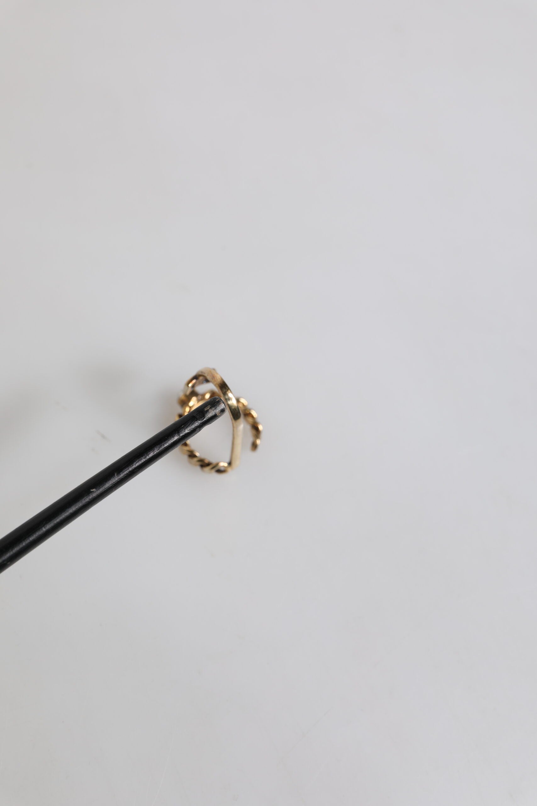 Dolce &amp; Gabbana Gold Tone Engraved Logo Clear Crystals Adjustable Ring