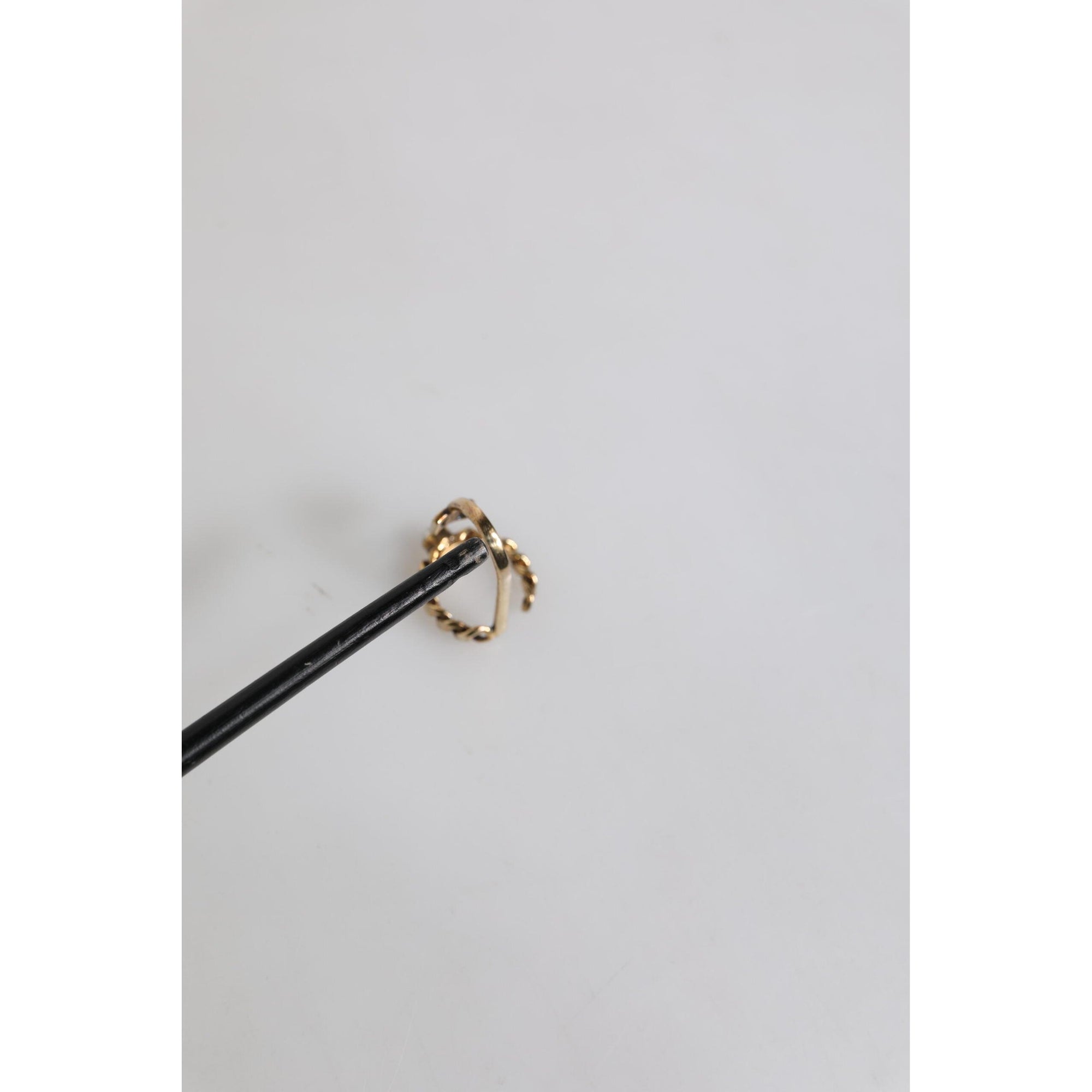 Dolce &amp; Gabbana Gold Tone Engraved Logo Clear Crystals Adjustable Ring