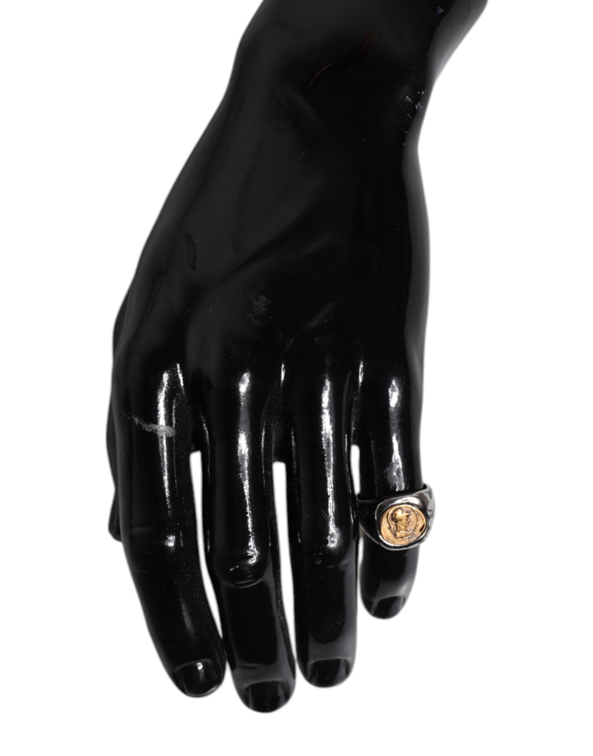 Dolce &amp; Gabbana Silver Tone Engraved Two Color Real Brass Ring