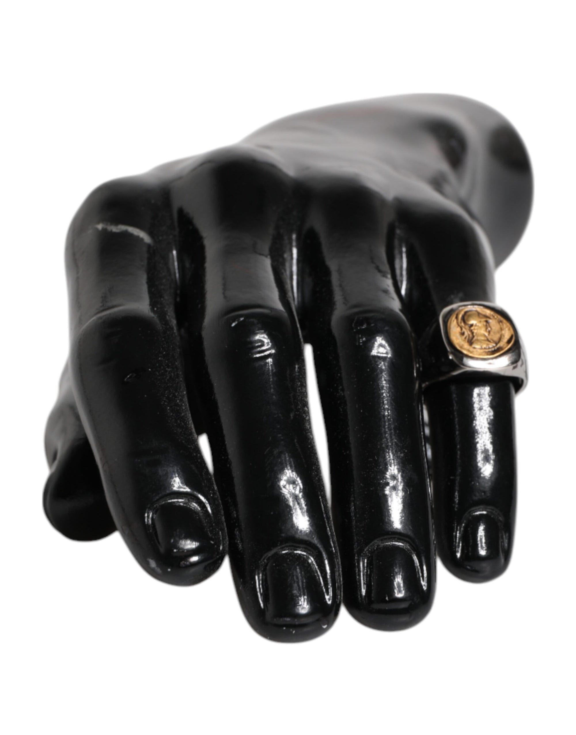 Dolce &amp; Gabbana Silver Tone Engraved Two Color Real Brass Ring