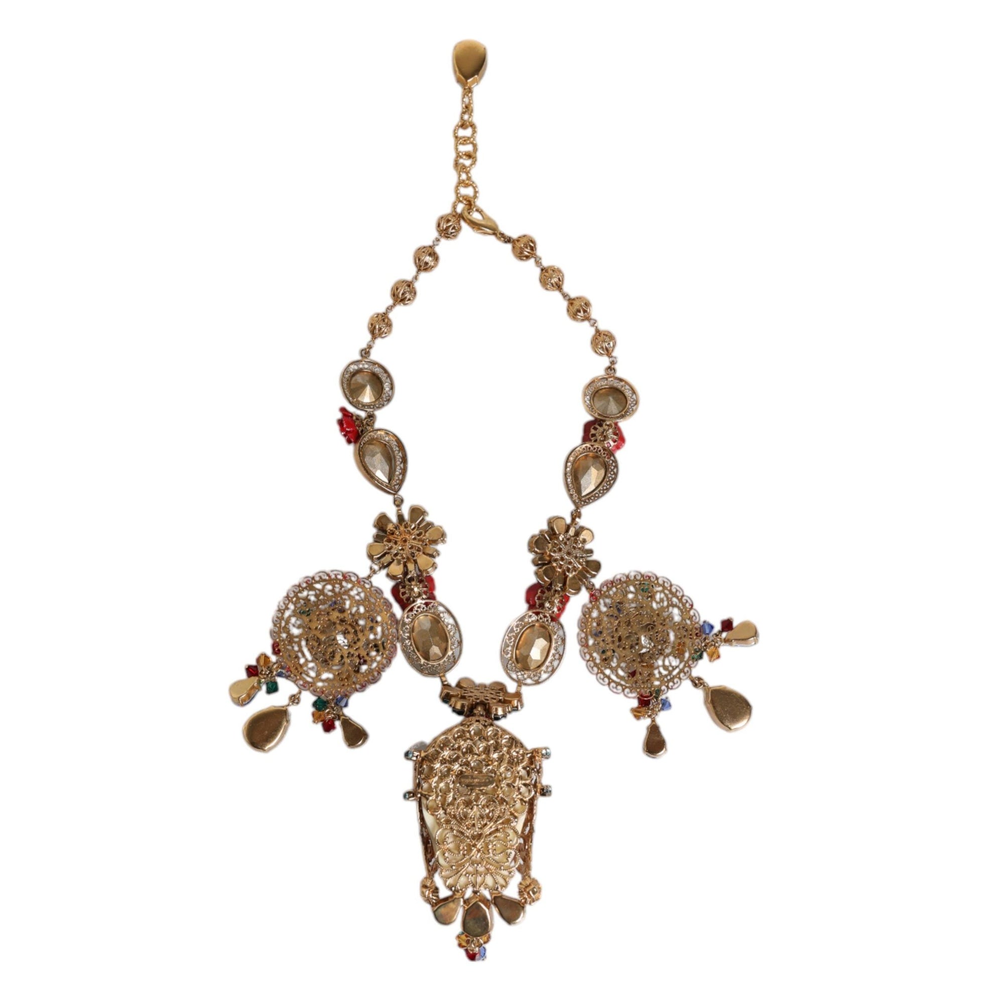 Dolce &amp; Gabbana Multicolor Whimsical Face Charm Pendant Beaded Necklace
