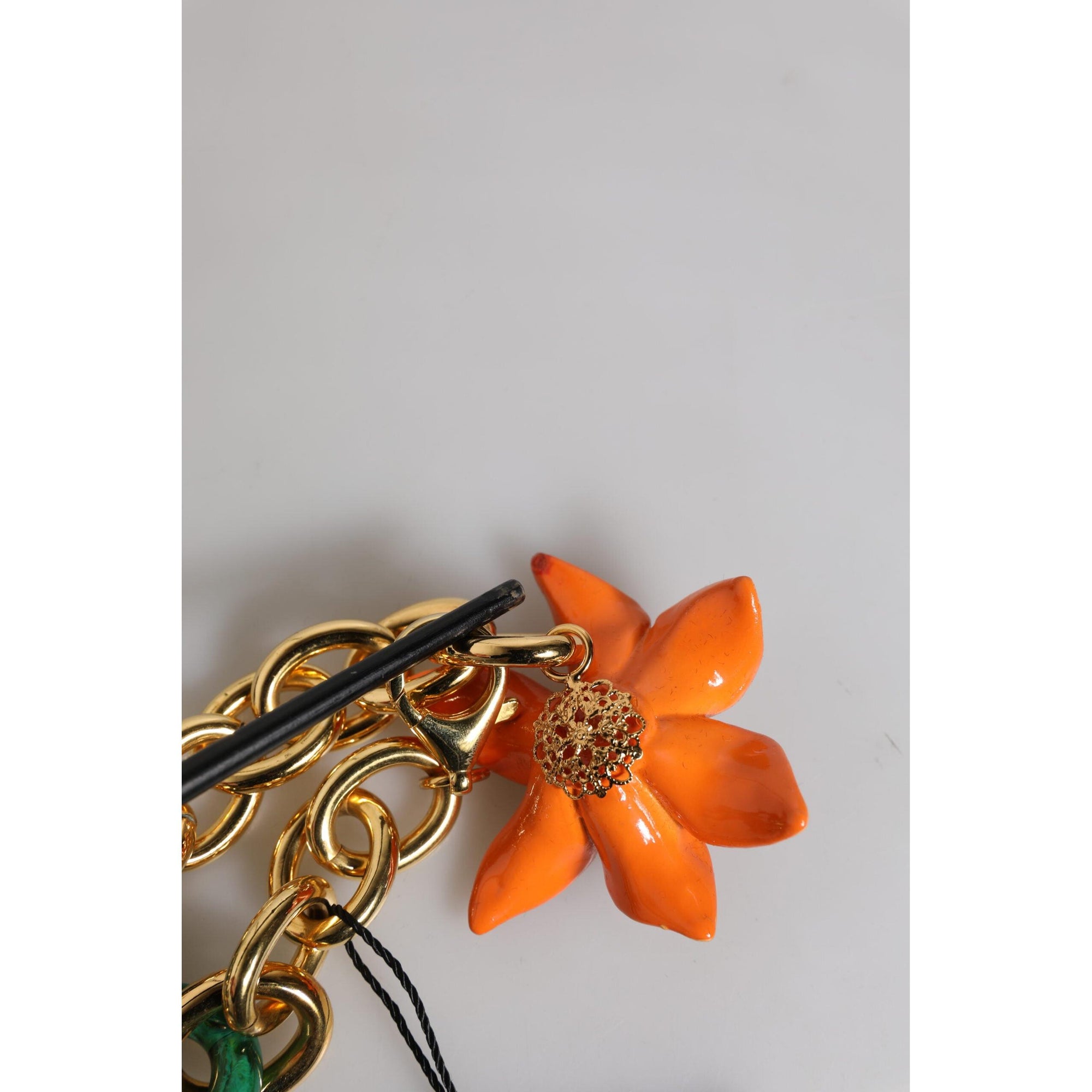 Dolce &amp; Gabbana Multicolor Gold Brass Orange Lily Floral Chain Necklace
