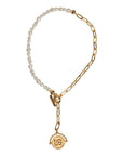 Dolce & Gabbana Gold Chain Brass Faux Pearl Charm Logo Pendant Necklace