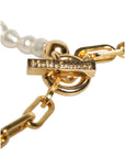 Dolce & Gabbana Gold Chain Brass Faux Pearl Charm Logo Pendant Necklace