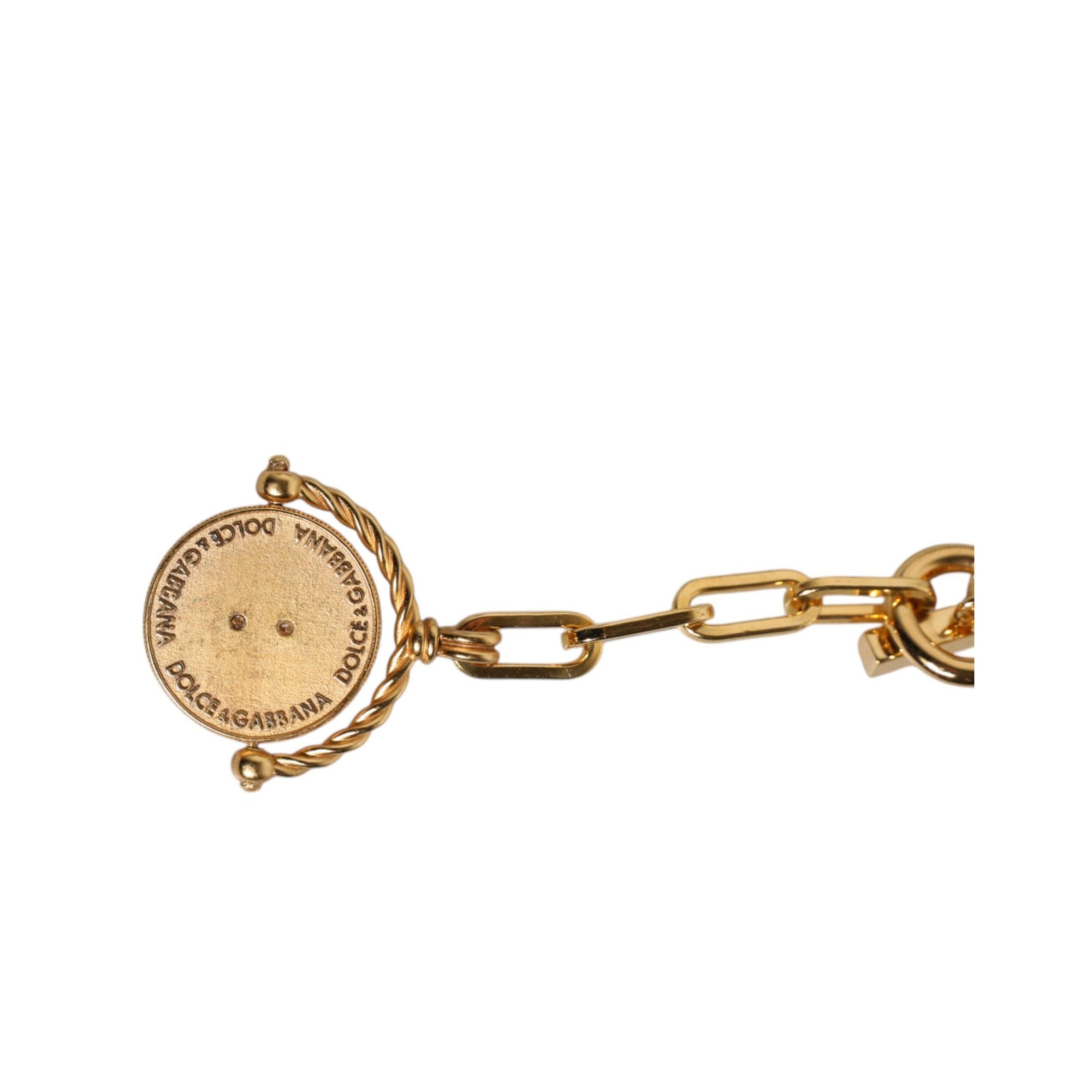 Dolce &amp; Gabbana Gold Chain Brass Faux Pearl Charm Logo Pendant Necklace