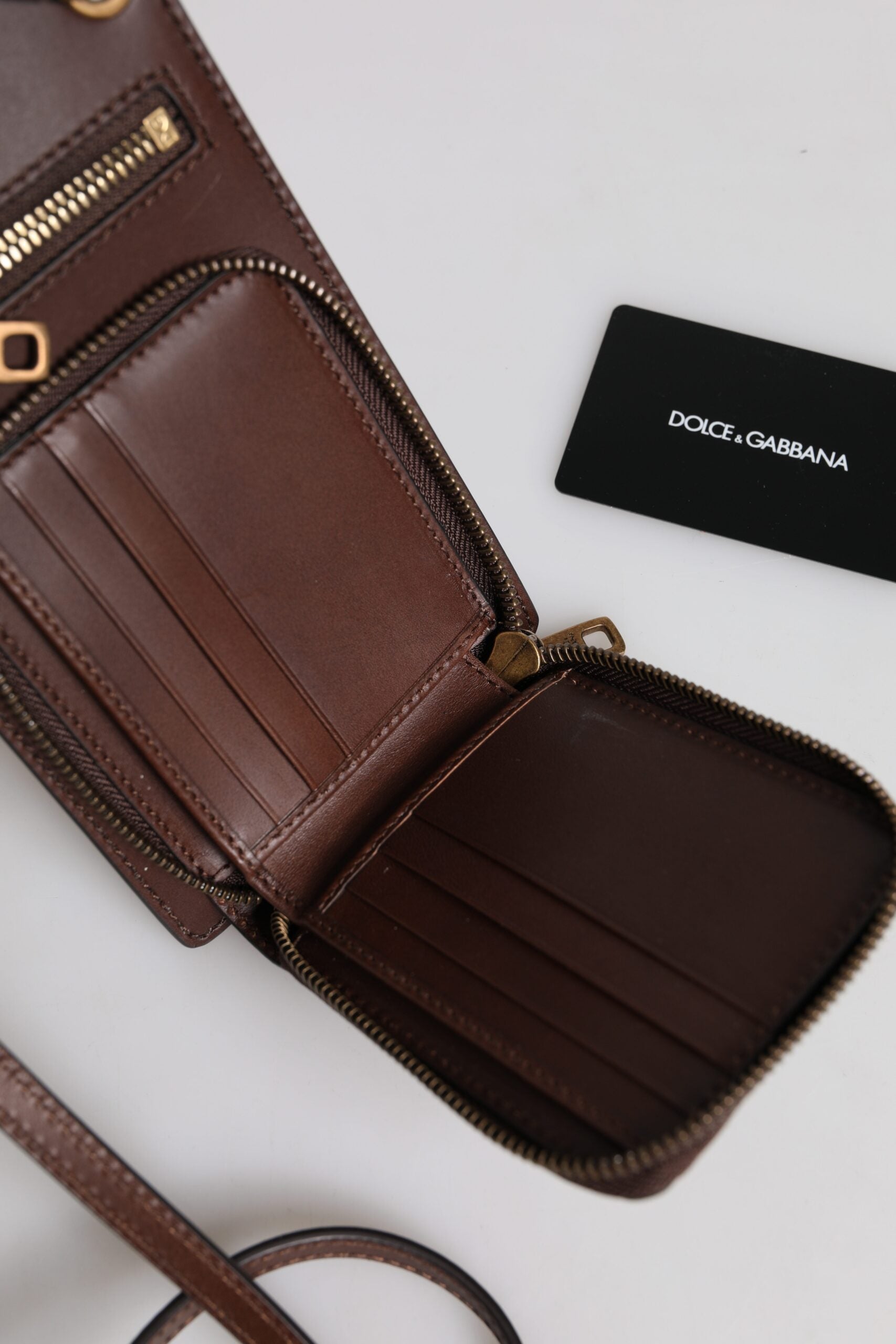 Dolce &amp; Gabbana Brown Leather Neck Strap Cross Body Sling Bag