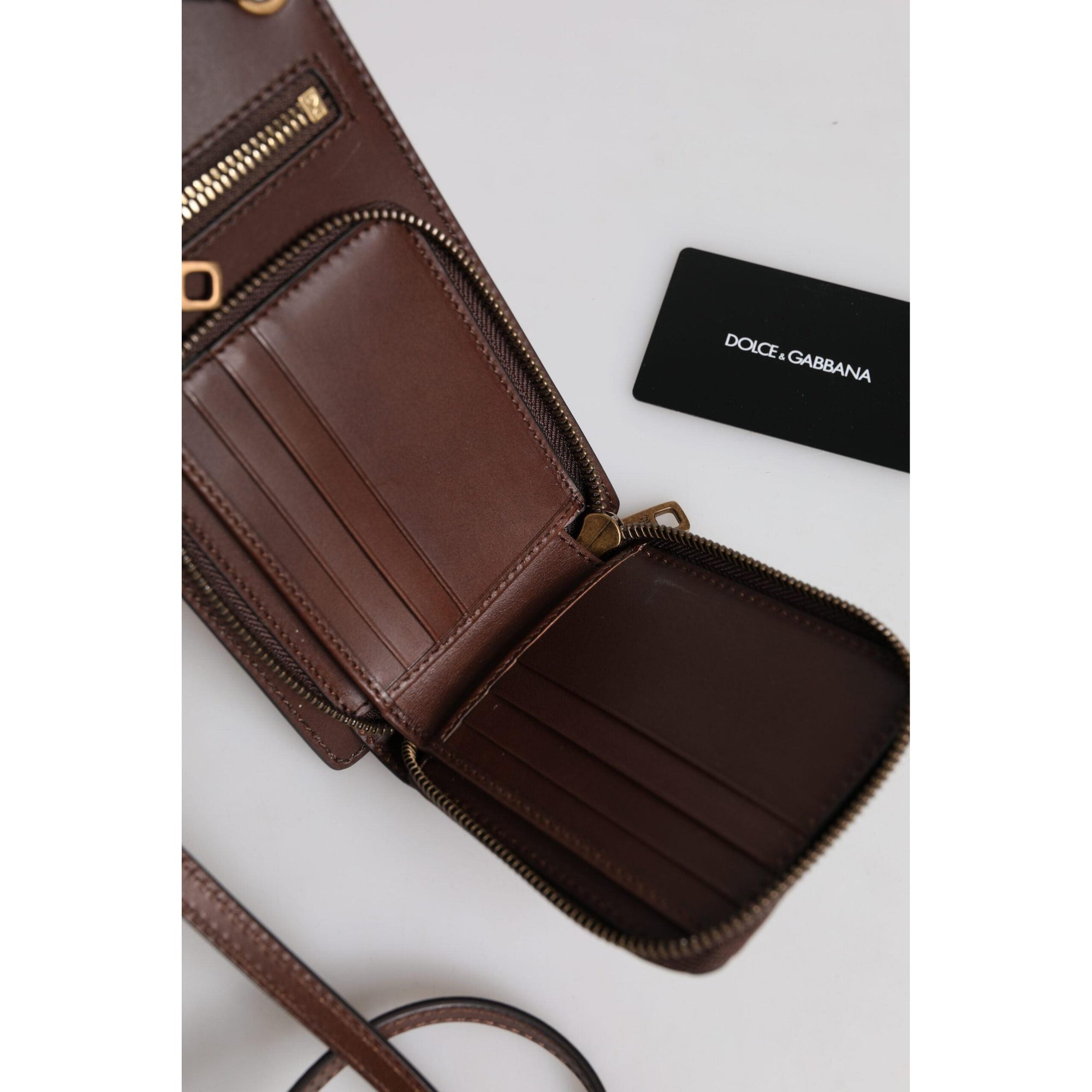 Dolce &amp; Gabbana Brown Leather Neck Strap Cross Body Sling Bag