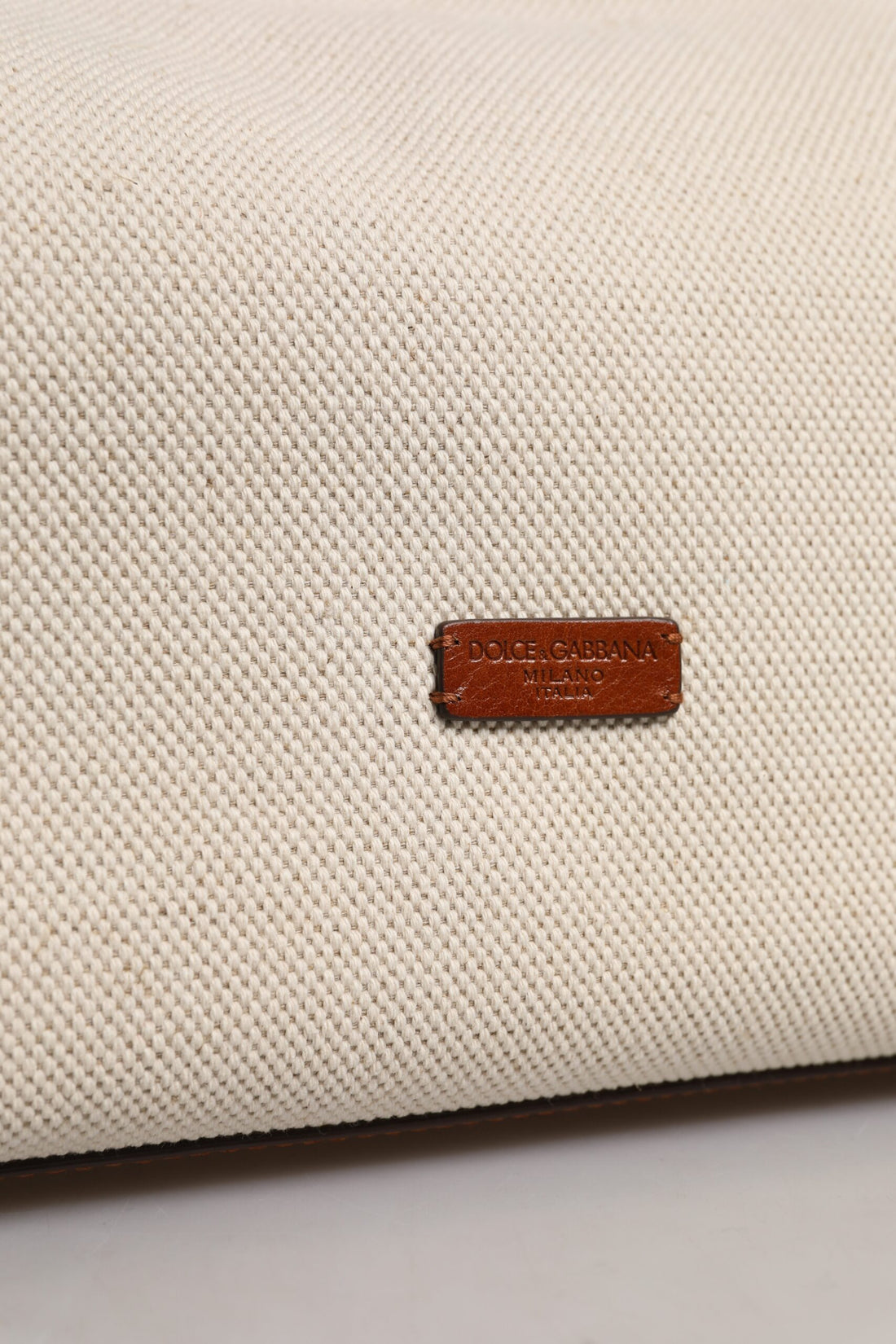 Dolce & Gabbana Beige Brown Cotton Leather Duffle Shoulder Bag