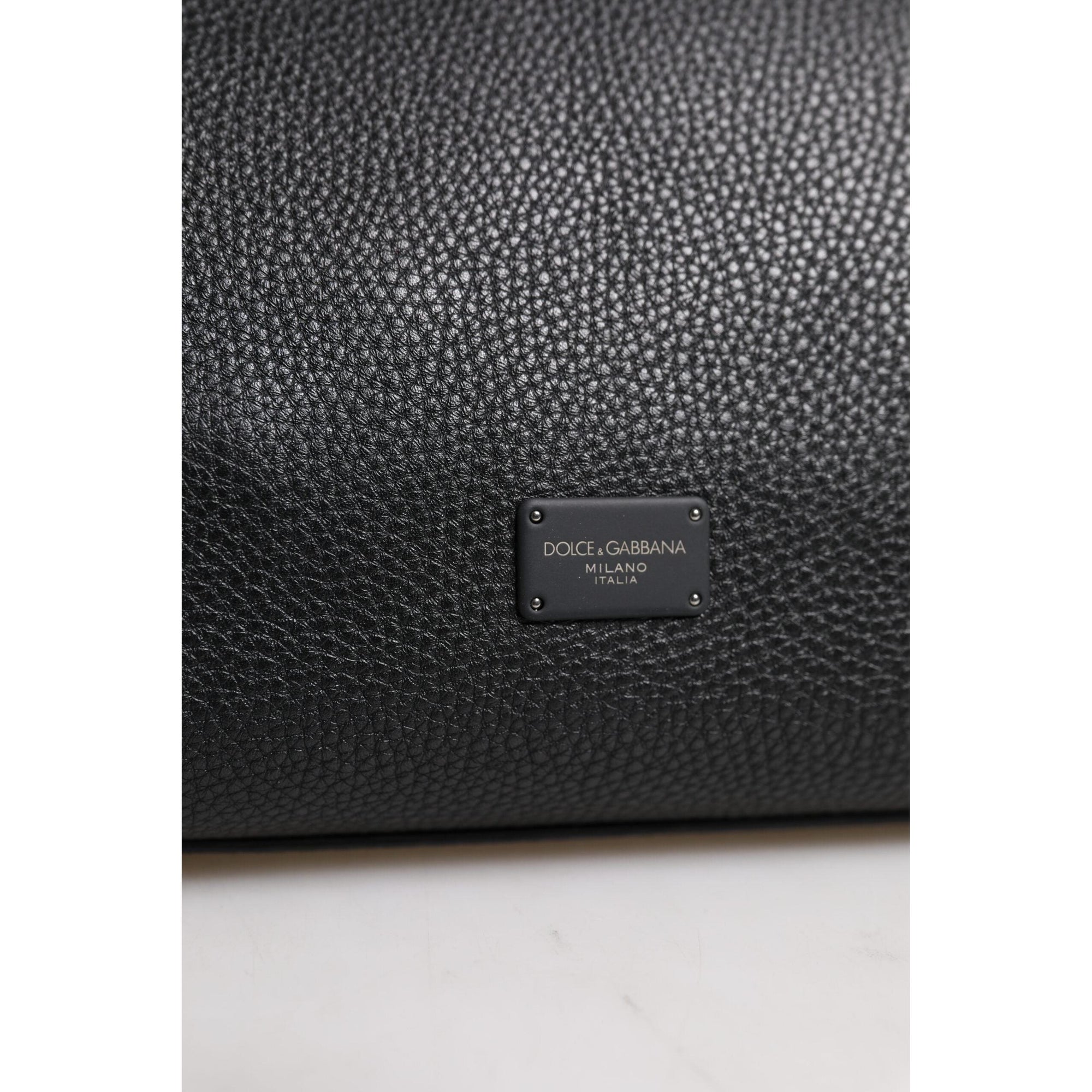 Dolce &amp; Gabbana Black Leather Logo Plaque Shoulder Crossbody Bag