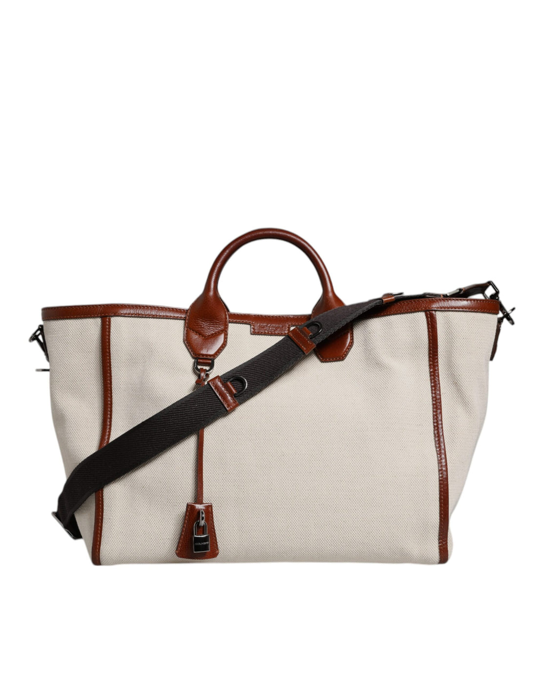 Dolce & Gabbana Beige Brown Cotton Leather Duffle Shoulder Bag