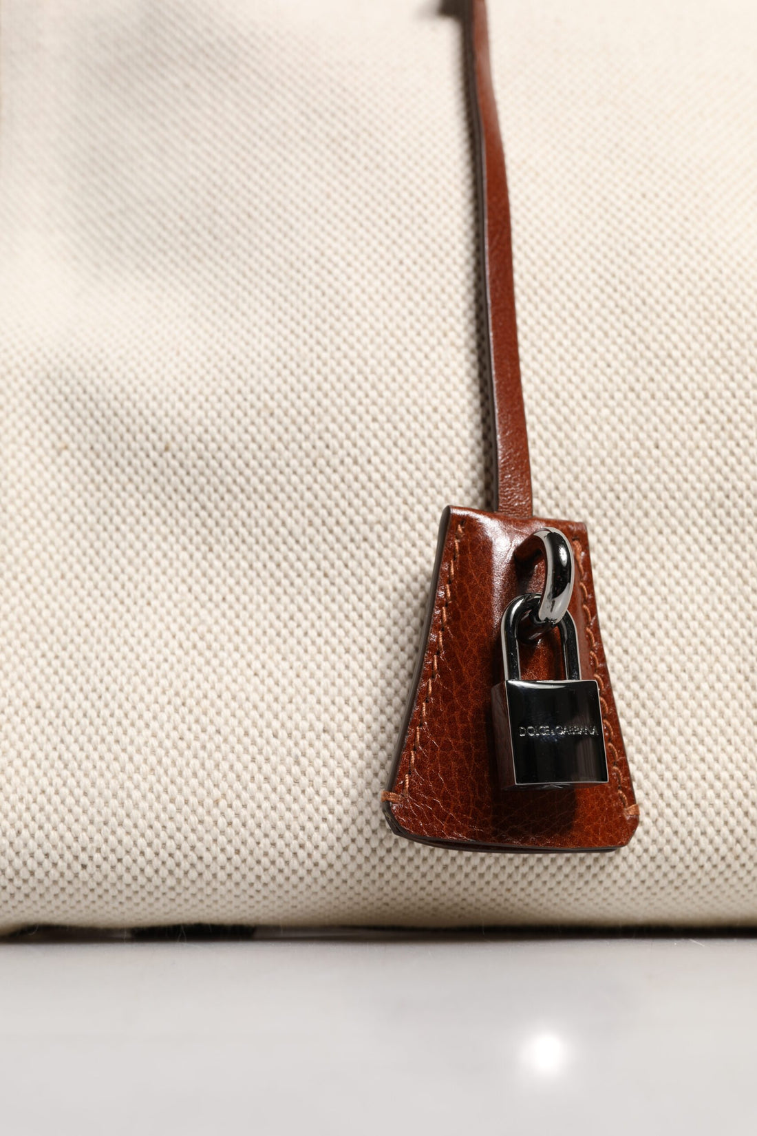 Dolce & Gabbana Beige Brown Cotton Leather Duffle Shoulder Bag