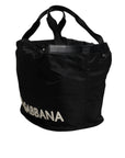 Dolce & Gabbana Black Nylon White Iconic Logo Shoulder Bucket Bag
