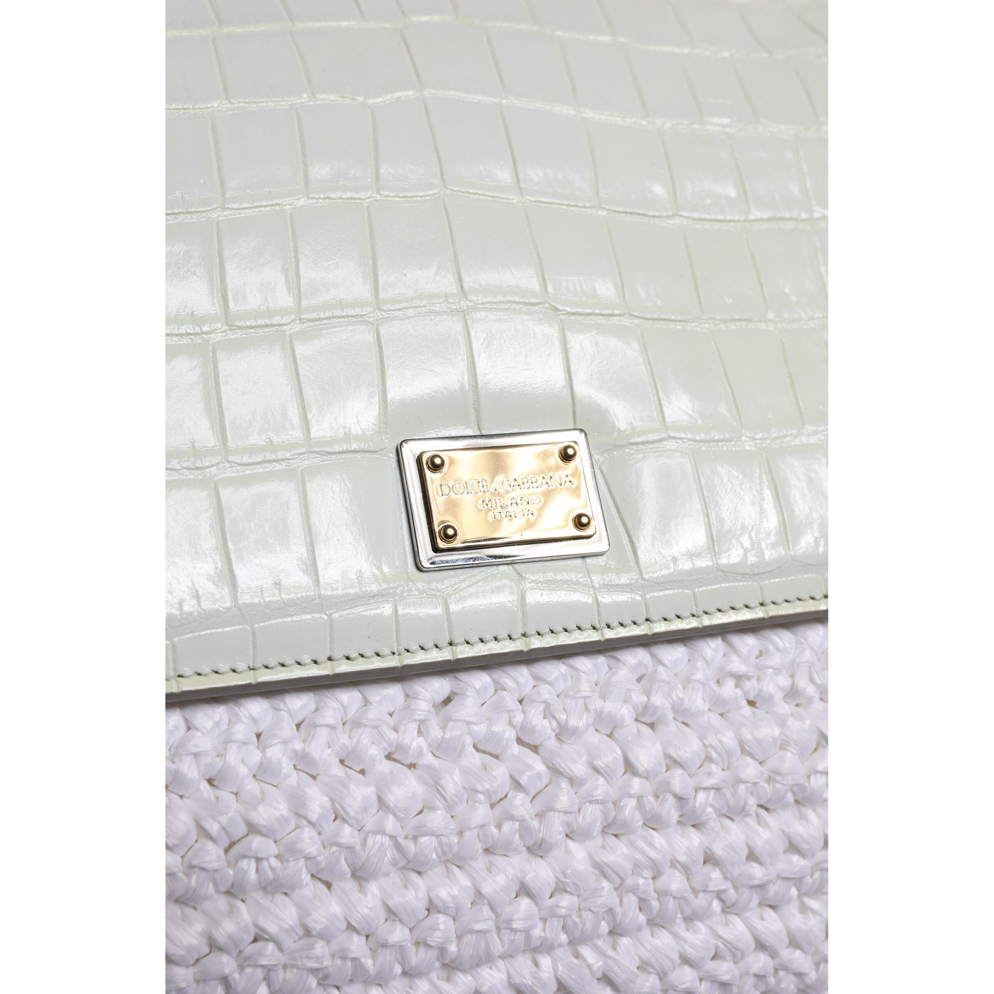 Dolce &amp; Gabbana White Rafia Leather Top Handle Crossbody Bag