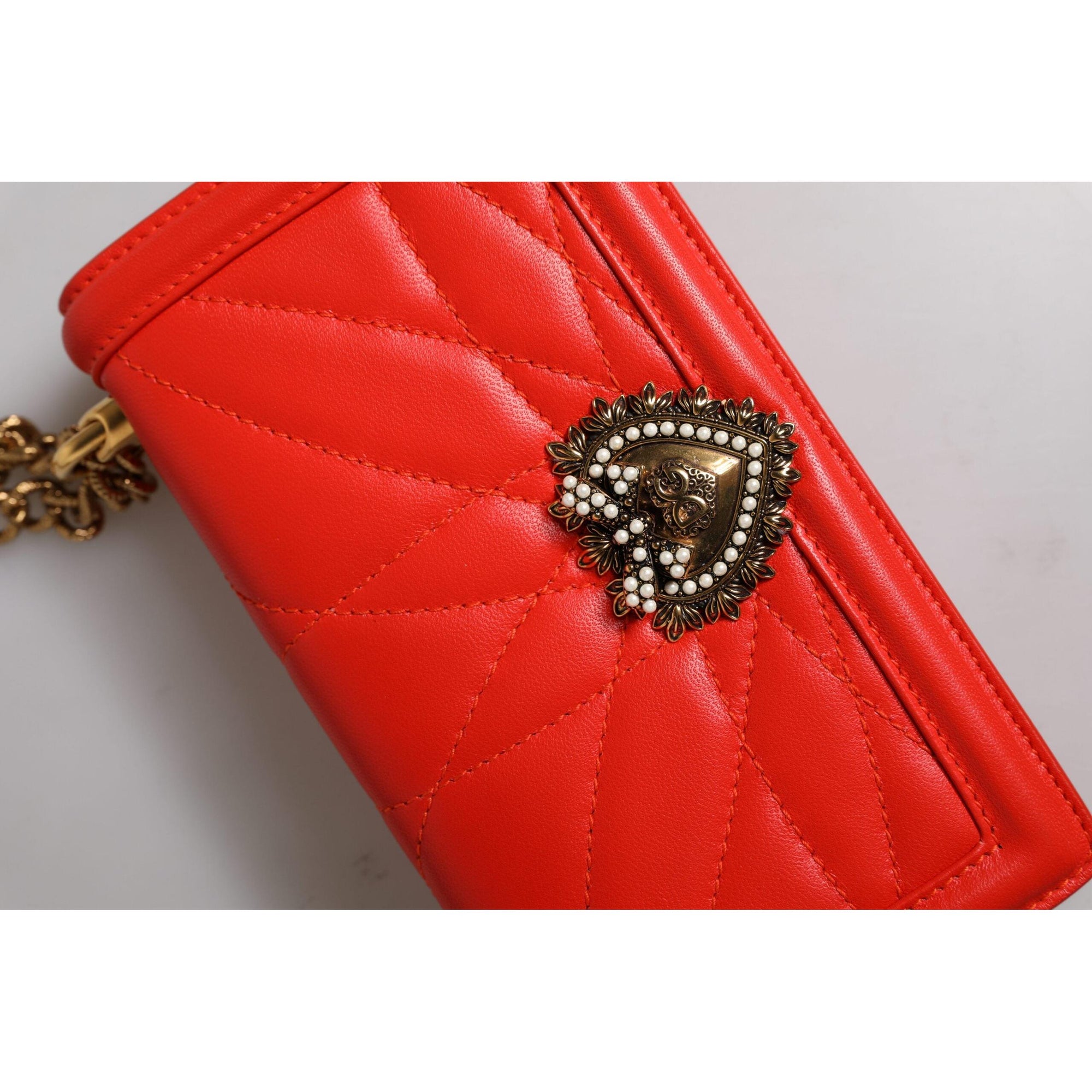 Dolce &amp; Gabbana Red Quilted Devotion Crossbody Chain Phone Cover Bag