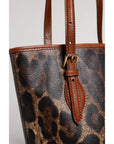Dolce & Gabbana Brown Leopard Leather Shoulder Strap Tote Bag