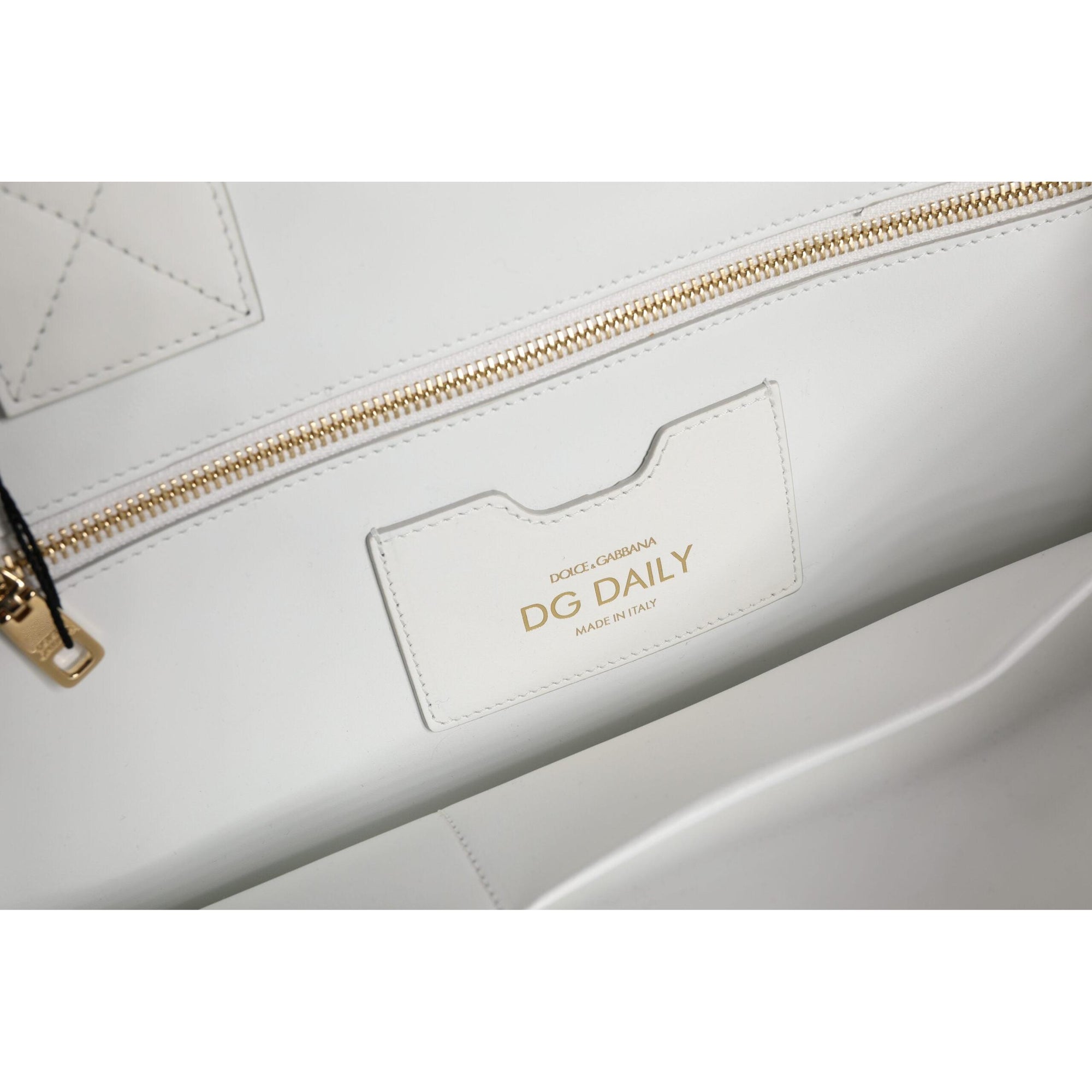Dolce &amp; Gabbana White Logo Print DG Daily Calfskin Shopping Tote Bag