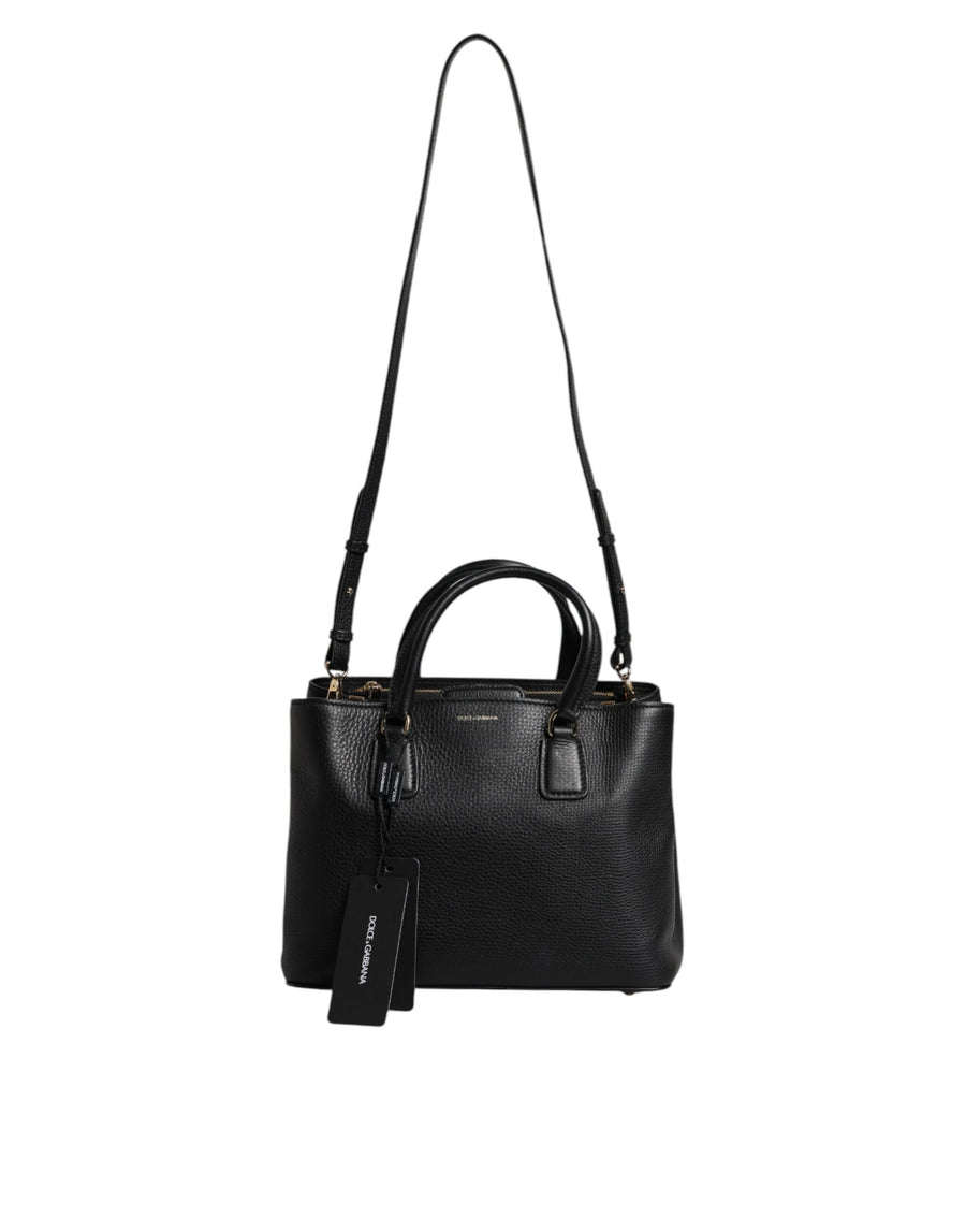Dolce & Gabbana Black Calf Leather Logo Plaque Shoulder Handbag Bag