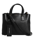 Dolce & Gabbana Black Calf Leather Logo Plaque Shoulder Handbag Bag