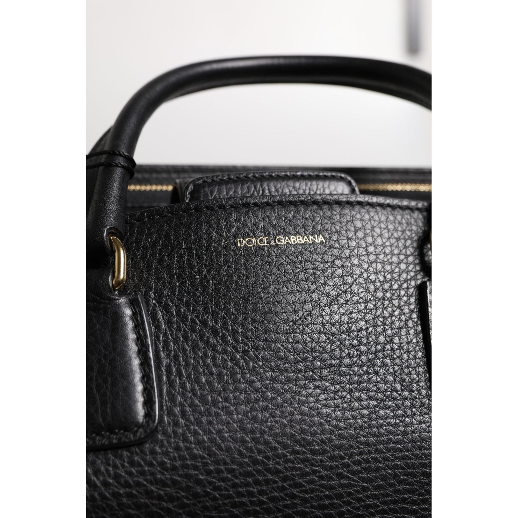 Dolce &amp; Gabbana Black Calf Leather Logo Plaque Shoulder Handbag Bag