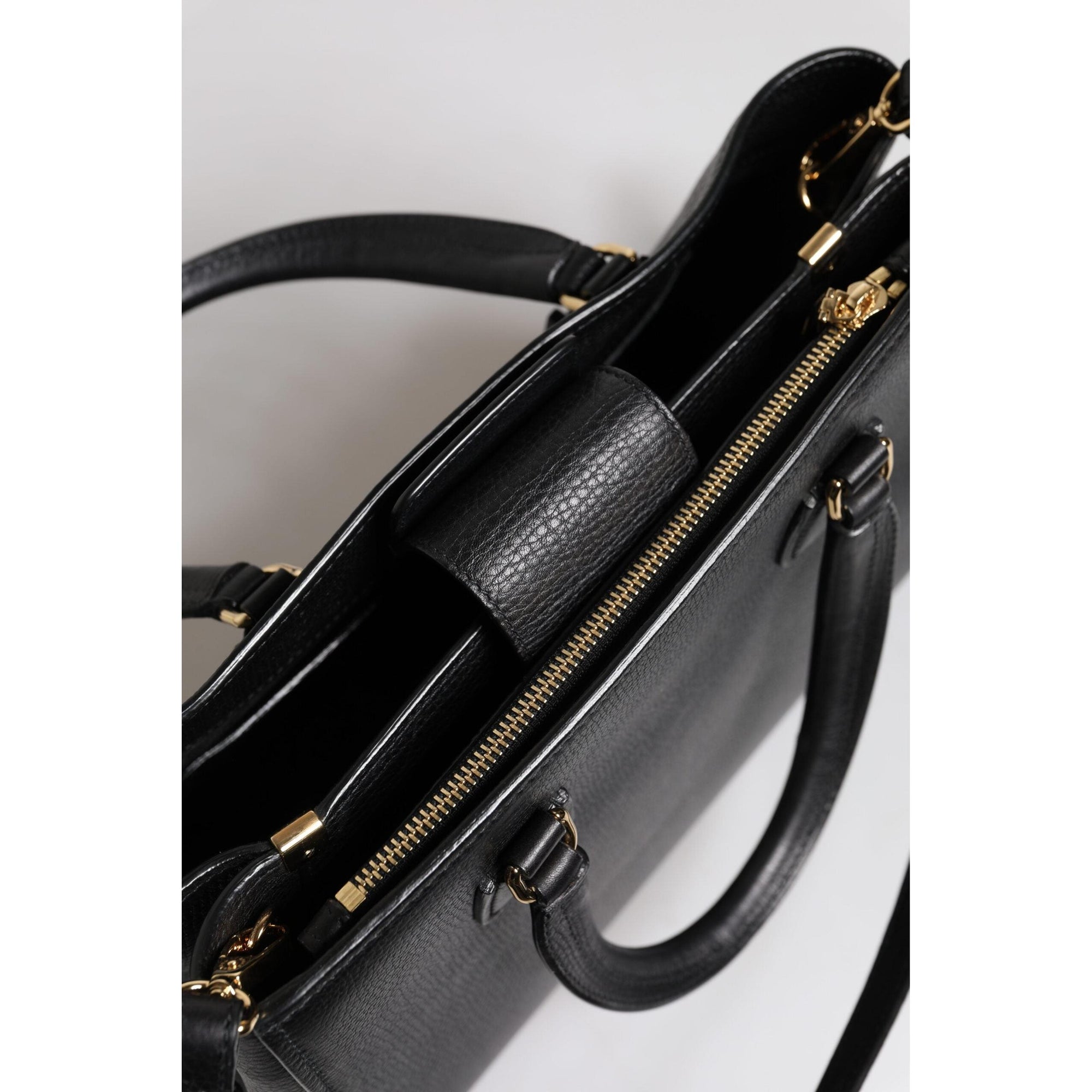 Dolce &amp; Gabbana Black Calf Leather Logo Plaque Shoulder Handbag Bag