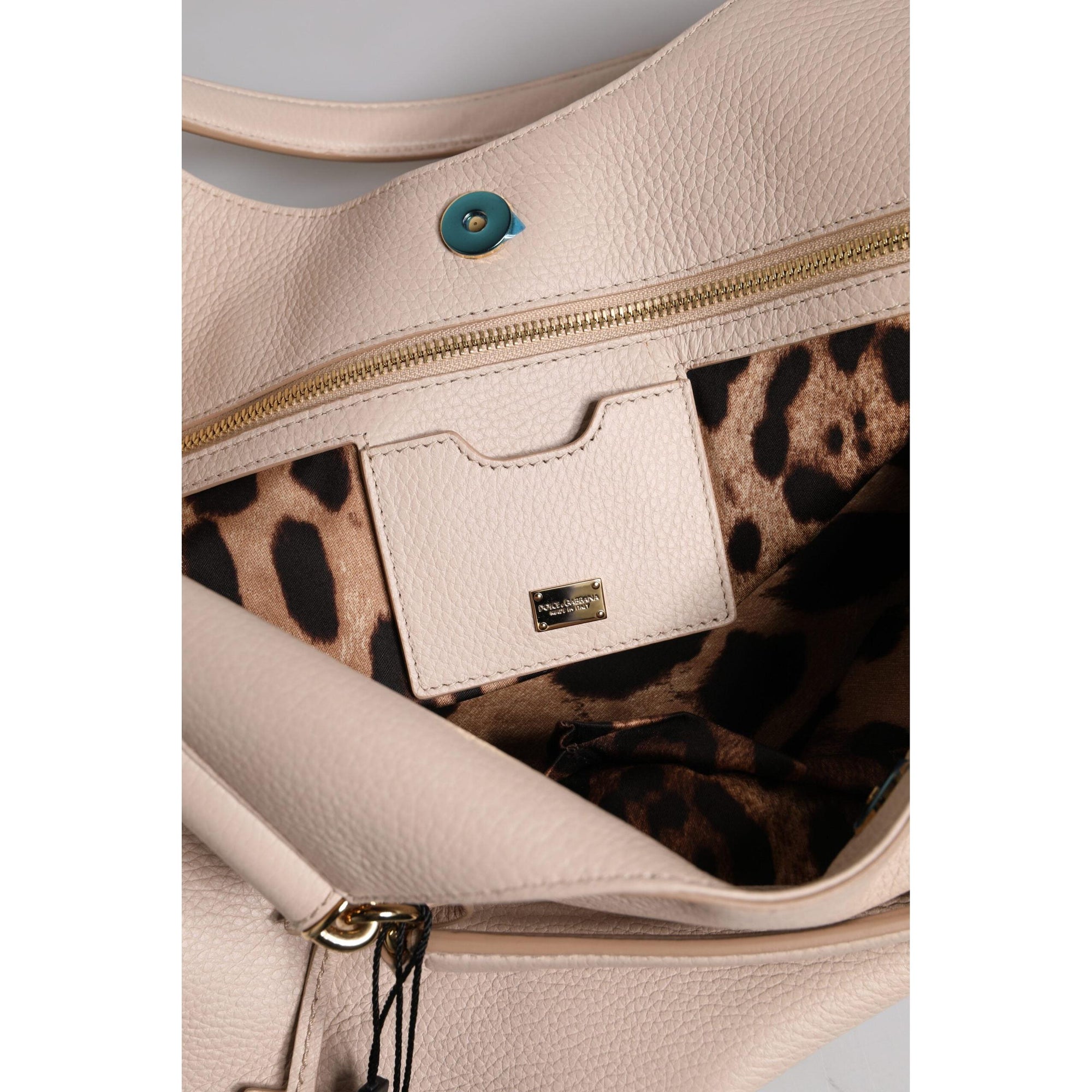 Dolce &amp; Gabbana Light Pink Deer Leather Logo Plaque Tote Top Handle Bag