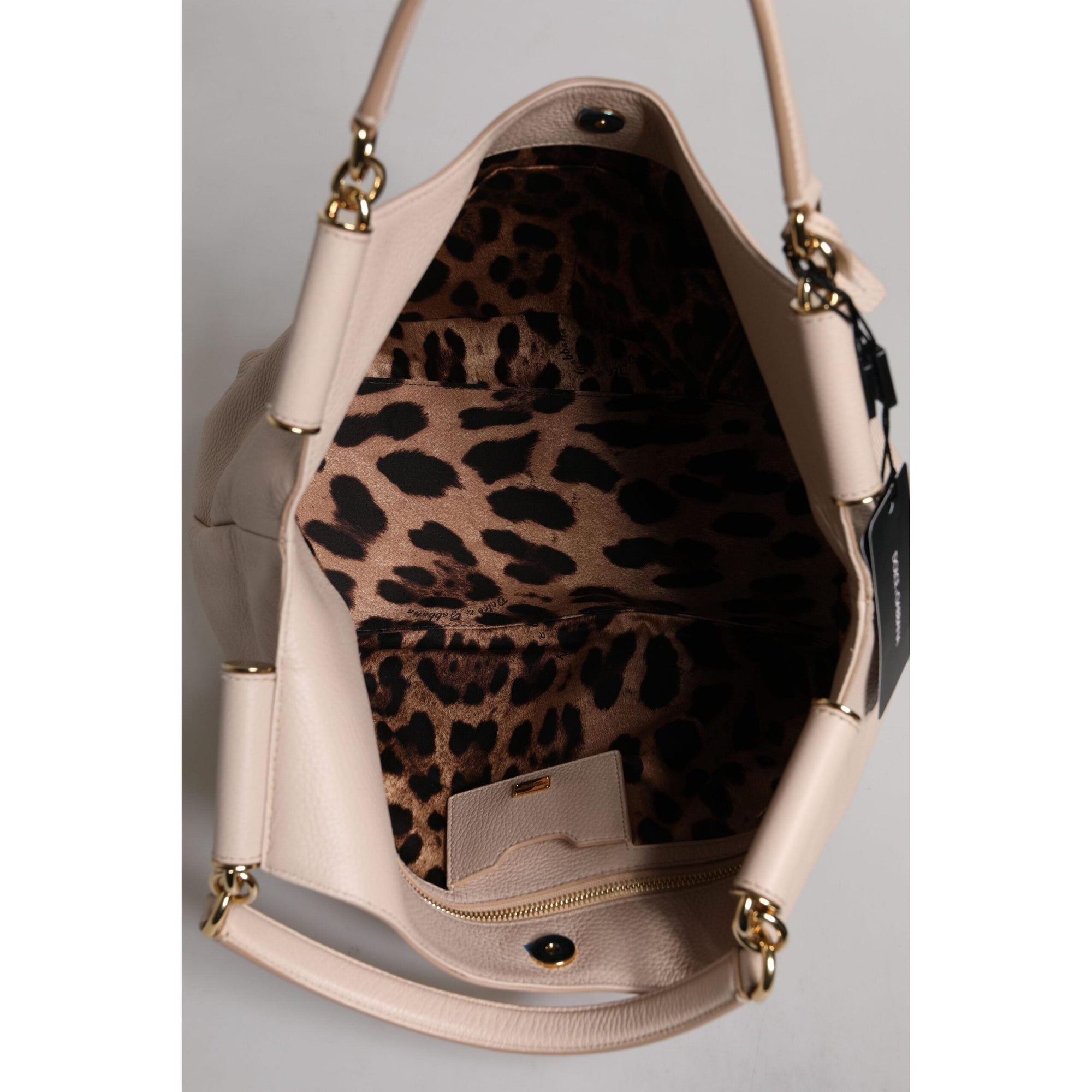 Dolce &amp; Gabbana Light Pink Deer Leather Logo Plaque Tote Top Handle Bag