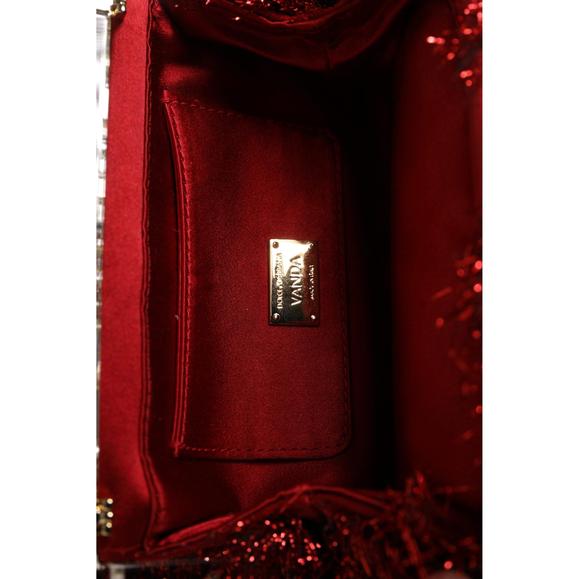 Dolce &amp; Gabbana Red Gold Chain VANDA Tinsel Crystals Evening Clutch Bag