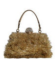 Dolce & Gabbana Gold Vanda Chain Strap Tinsel Crystal Evening Clutch Bag