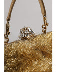 Dolce & Gabbana Gold Vanda Chain Strap Tinsel Crystal Evening Clutch Bag