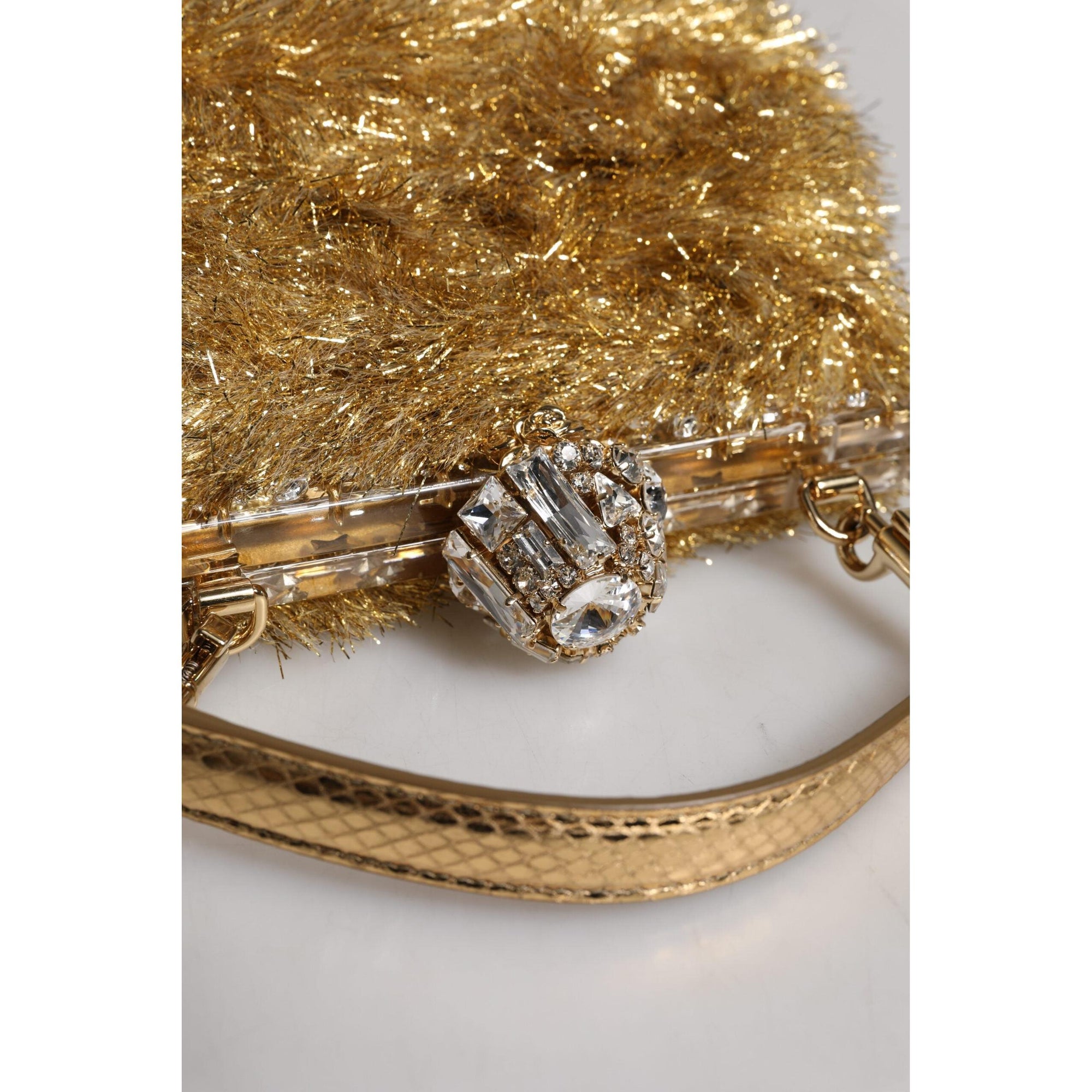 Dolce &amp; Gabbana Gold Vanda Chain Strap Tinsel Crystal Evening Clutch Bag