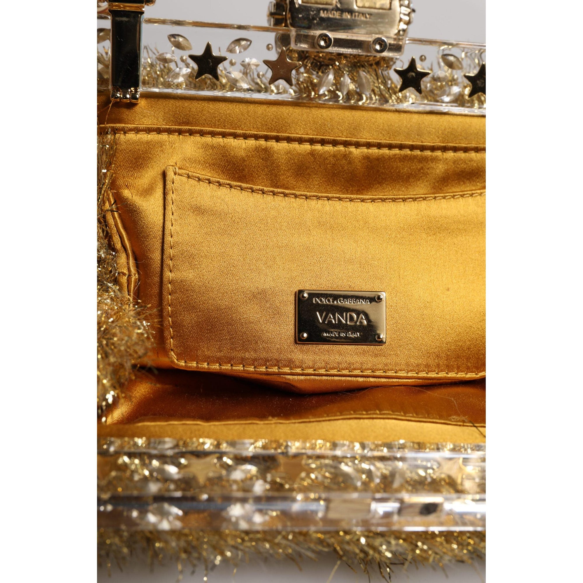 Dolce &amp; Gabbana Gold Vanda Chain Strap Tinsel Crystal Evening Clutch Bag