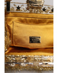 Dolce & Gabbana Gold Vanda Chain Strap Tinsel Crystal Evening Clutch Bag