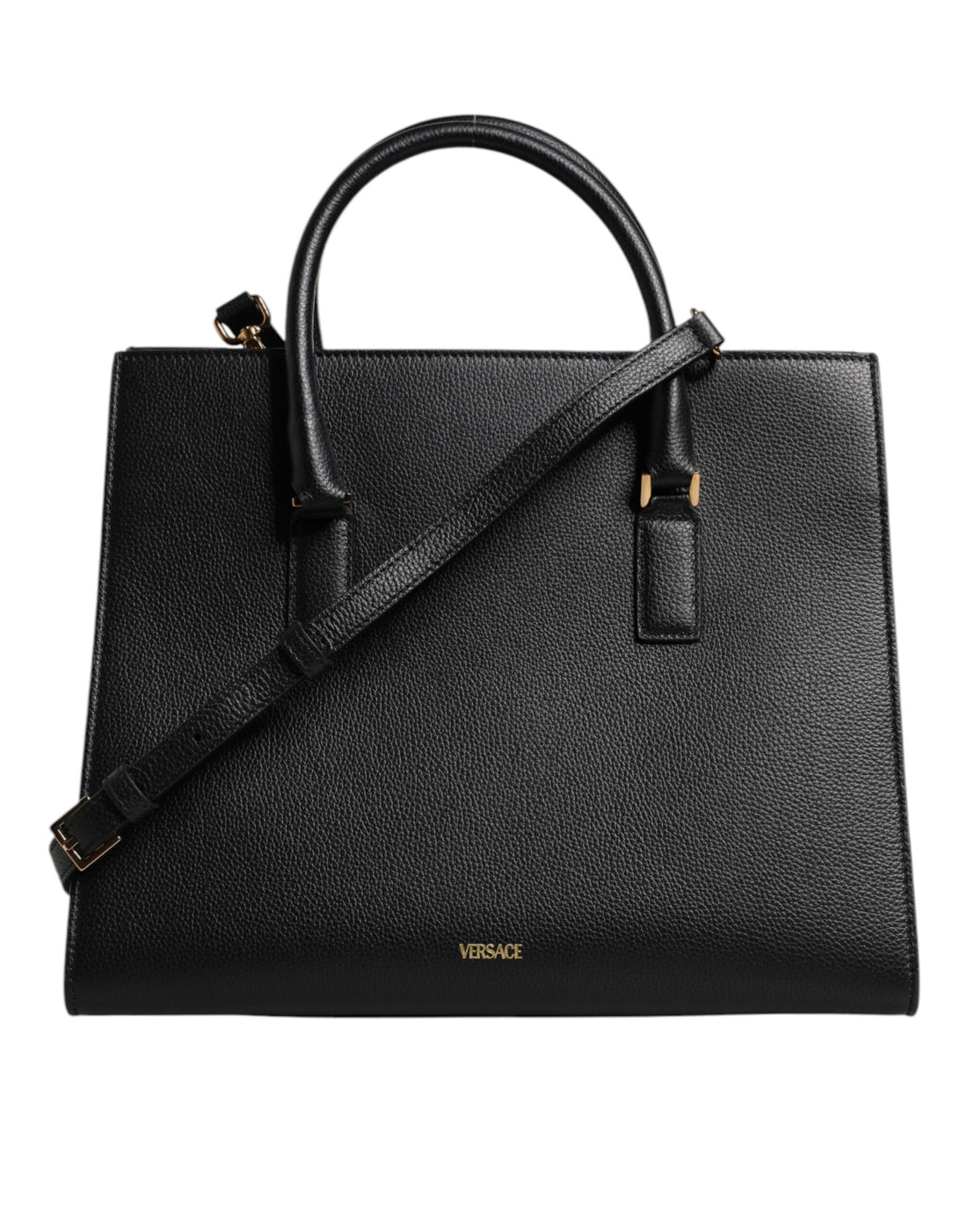 Versace Black Large Leather Top Handle Shoulder Crossbody Bag