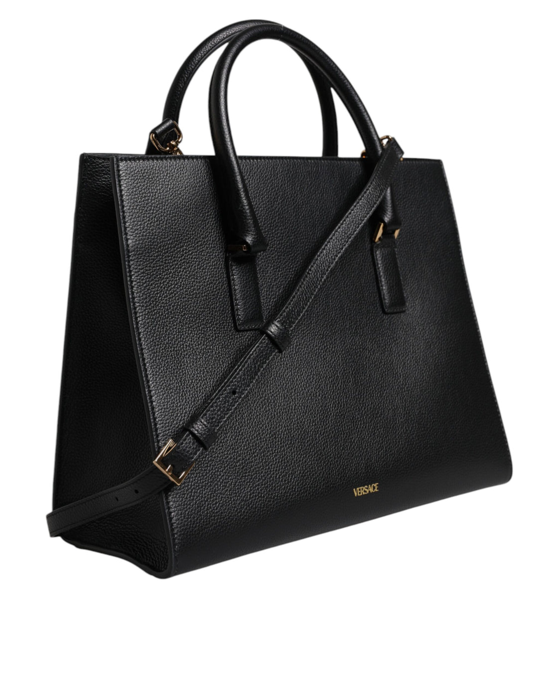Versace Black Large Leather Top Handle Shoulder Crossbody Bag