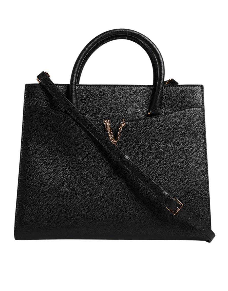 Versace Black Large Leather Top Handle Shoulder Crossbody Bag